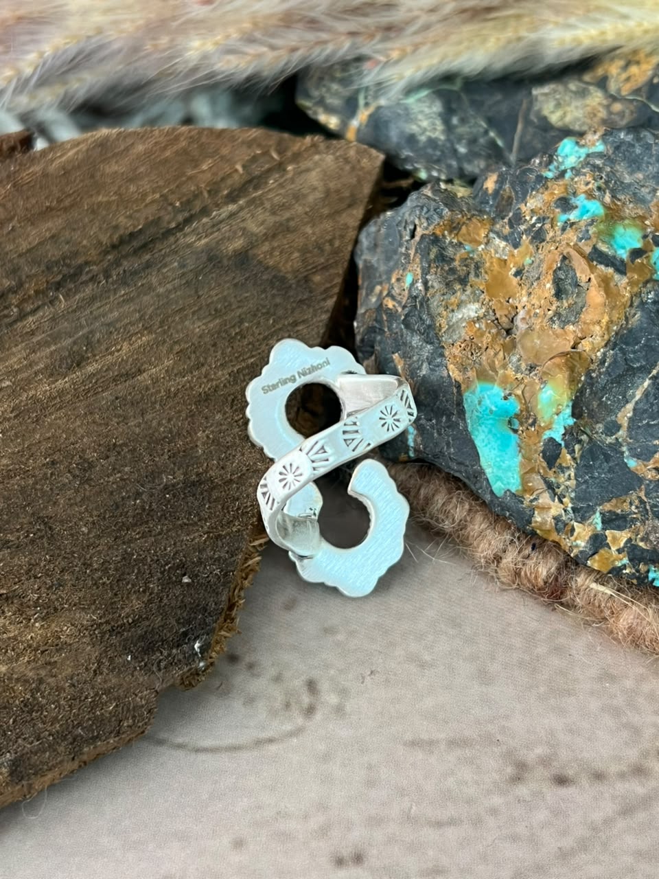 Handmade Sterling Silver Kingman Turquoise Adjustable Ring Signed Nizhoni