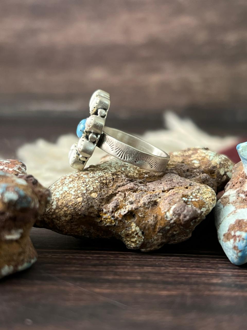 Handmade Sterling Silver Golden Hills with White Collection Adjustable Ring "Signed Nizhoni"