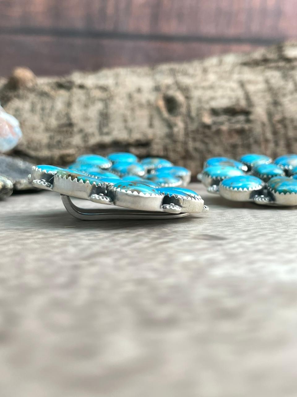 Handmade Sterling Silver Arizona Blue Turquoise Purse Key Clip "Signed Nizhoni"