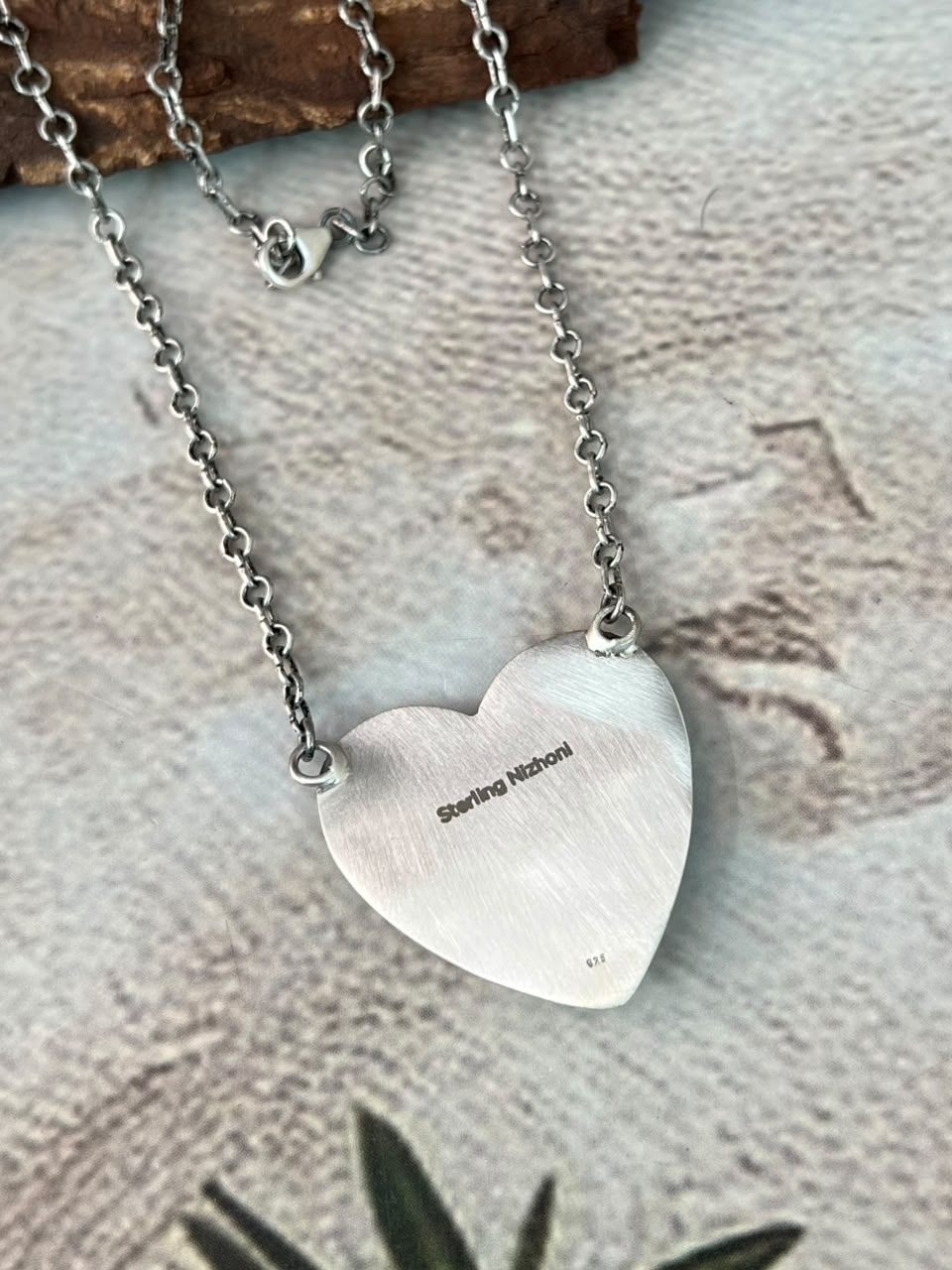 Handmade Sterling Silver Kingman Turquoise with Rosarita Cherry Heart Necklace Signed Nizhoni