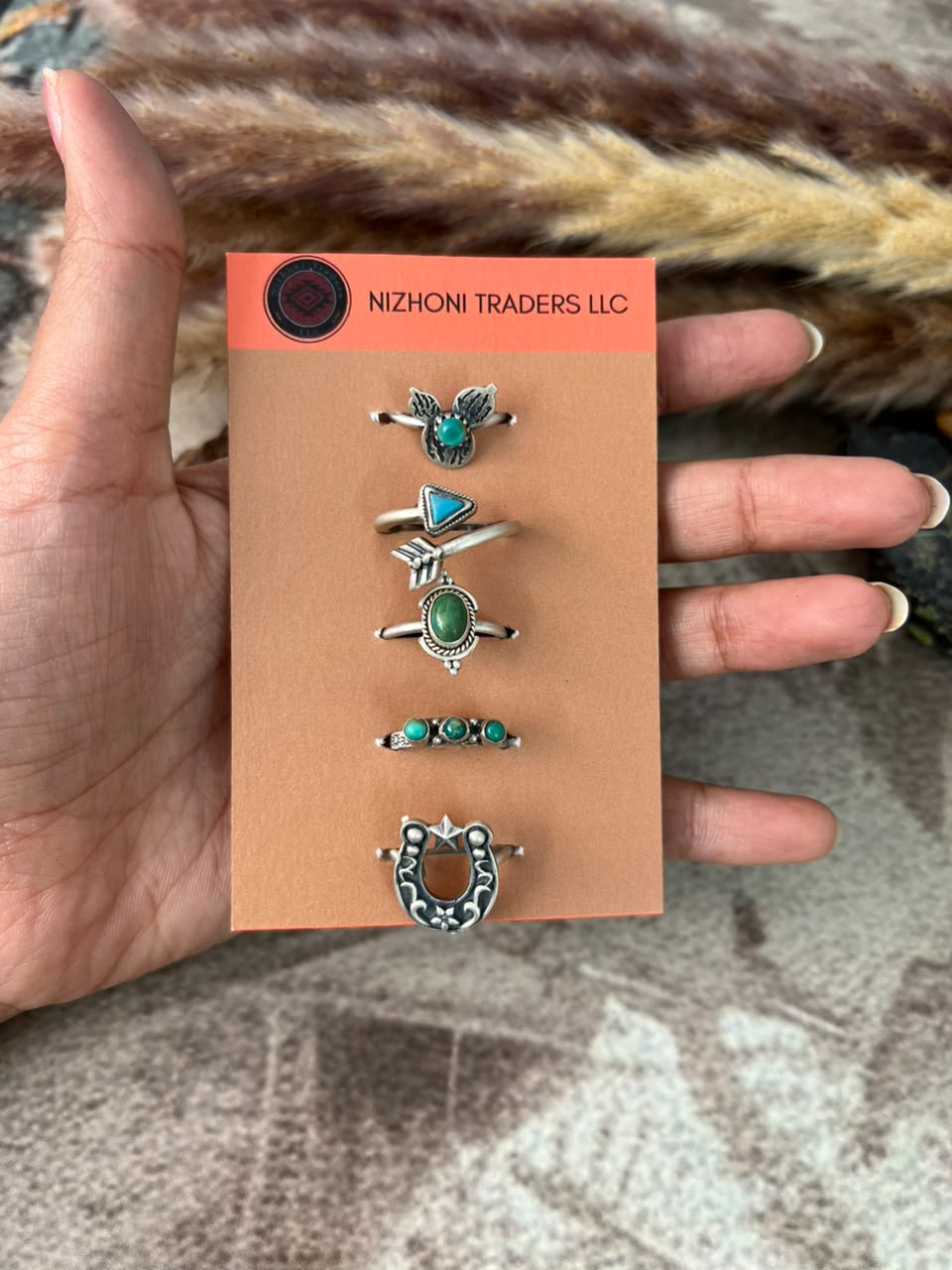 Handmade Sterling Silver Kingman Turquoise Adjustable Ring Card