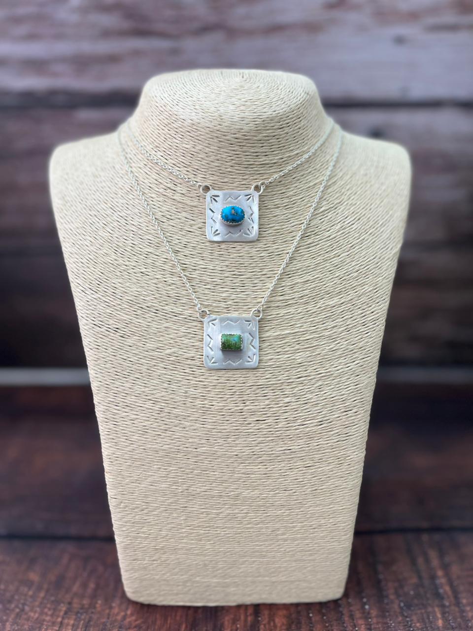 Handmade Sterling Silver Sonoran Mountain Turquoise and South Hill Turquoise Necklace "Signed Nizhoni"