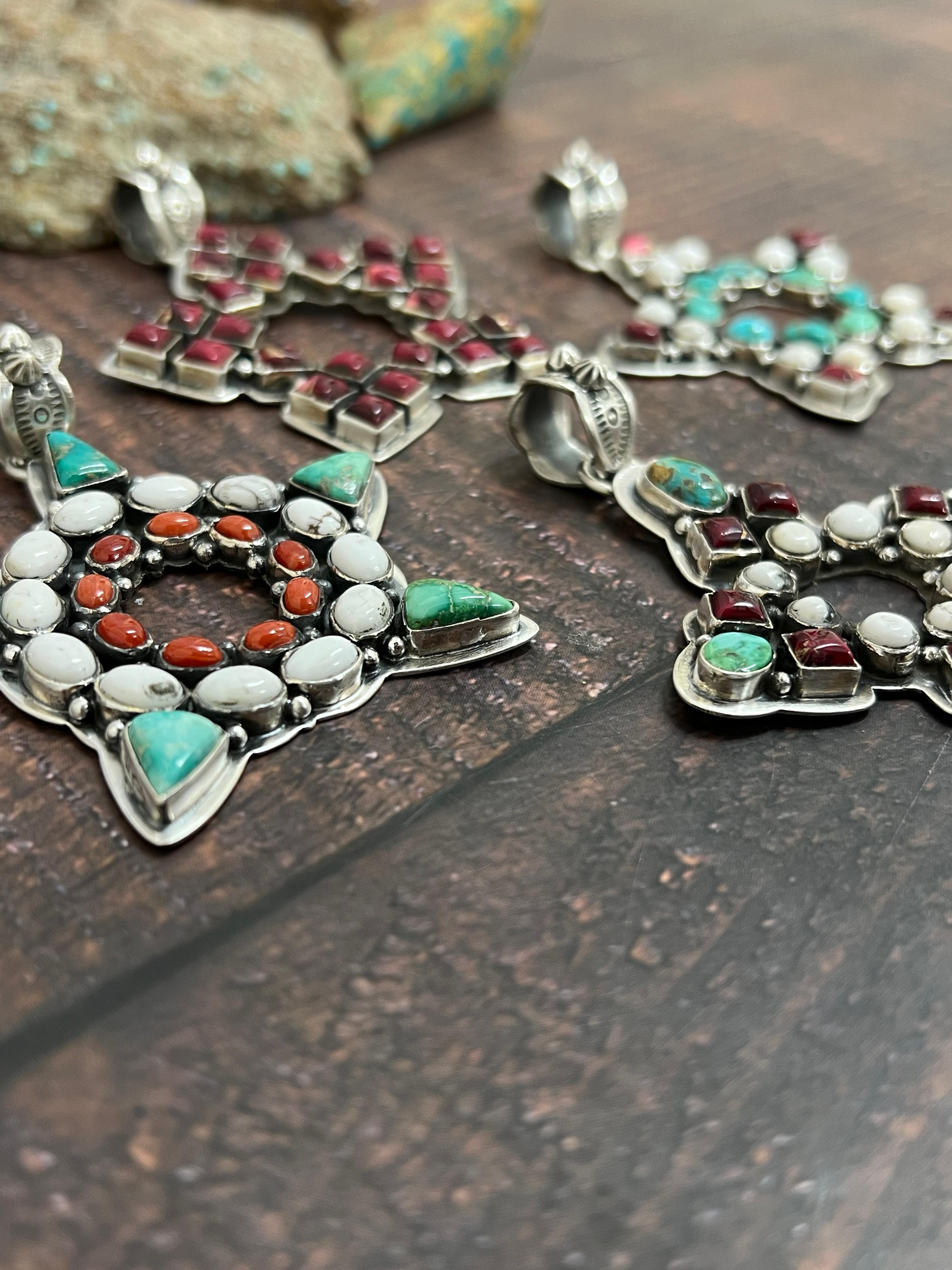 Handmade Sterling Silver Multi Stones Pendant, Signed Nizhoni