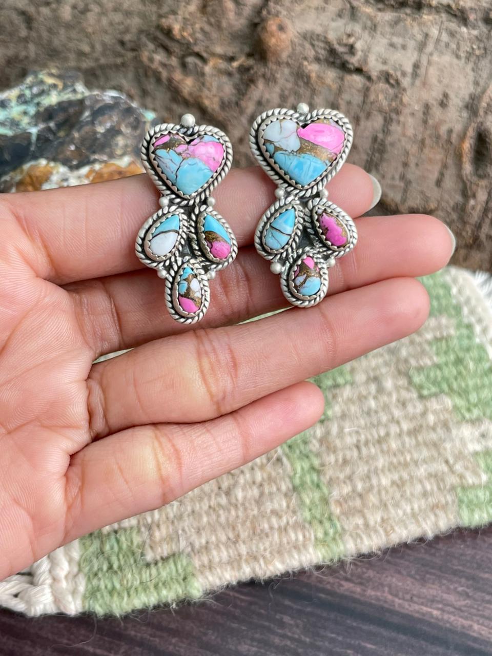 Handmade Sterling Silver Cotton Candy Post Studs Earrings "Signed Nizhoni"