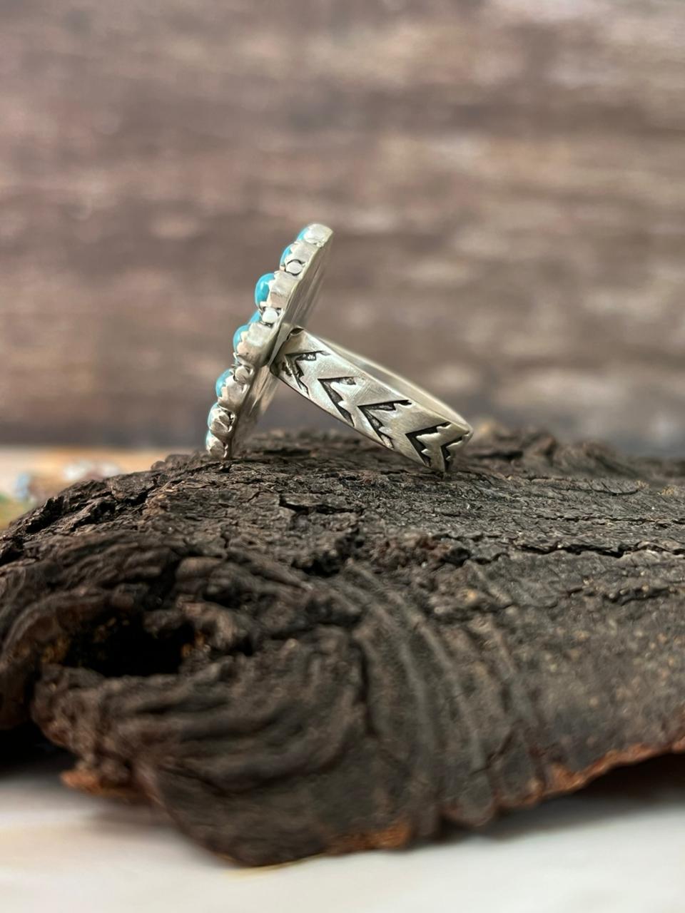Handmade Sterling Silver Blue Turquoise Adjustable Ring "Signed Nizhoni"