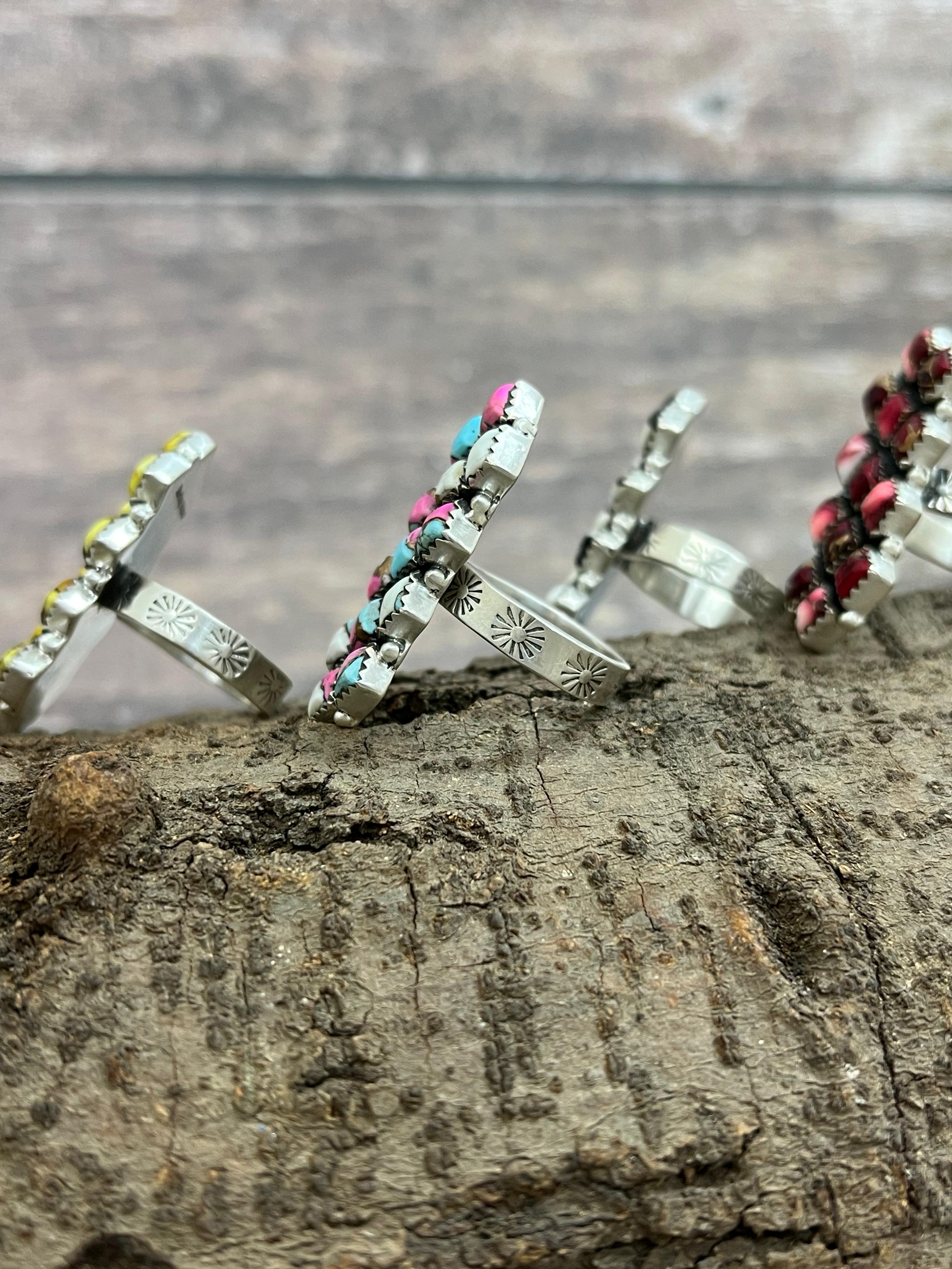 Handmade Sterling Silver Multi Stone Adjustable Ring Signed Nizhoni