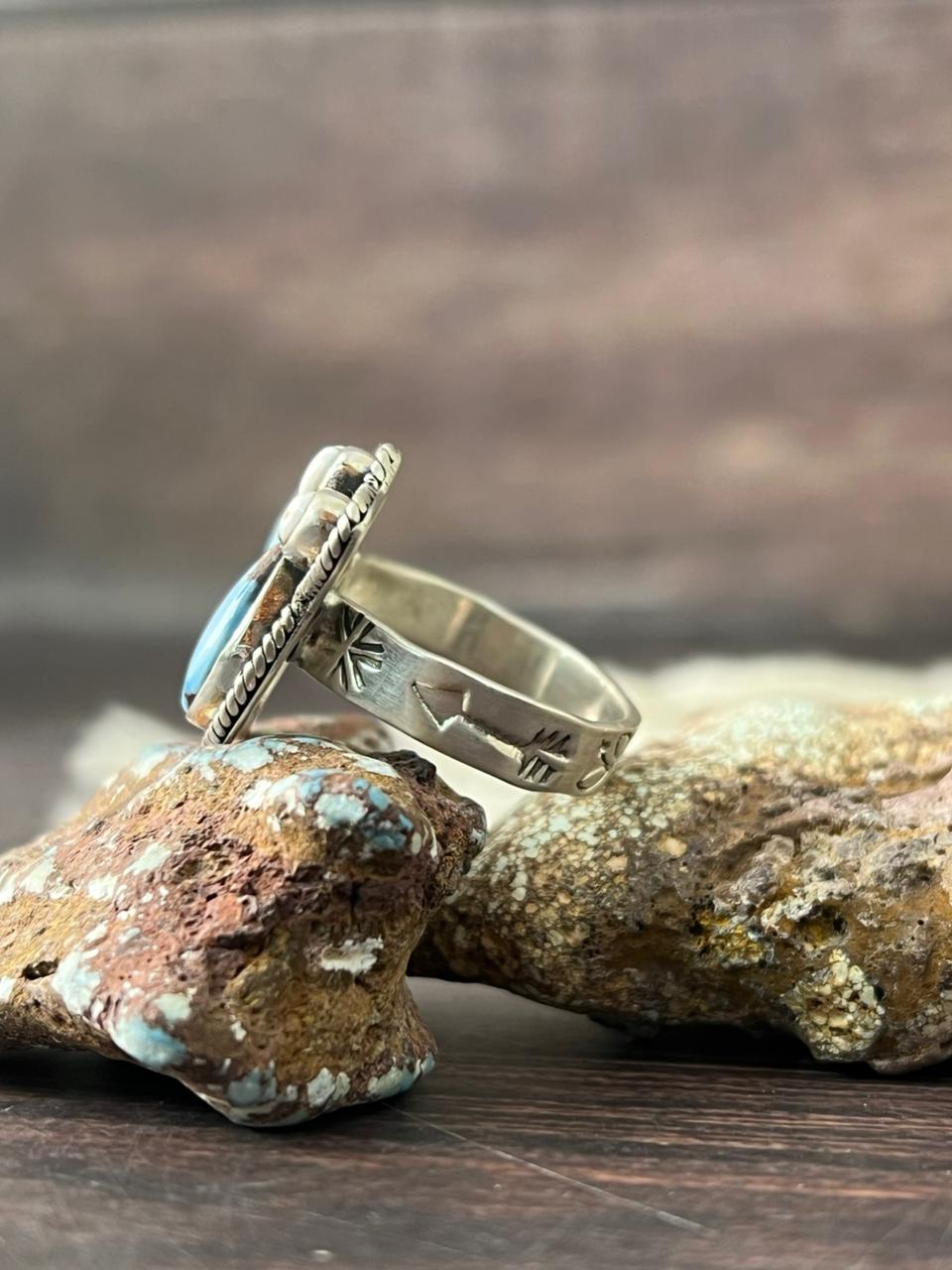 Handmade Sterling Silver Golden Hills with White Collection Adjustable Ring "Signed Nizhoni"