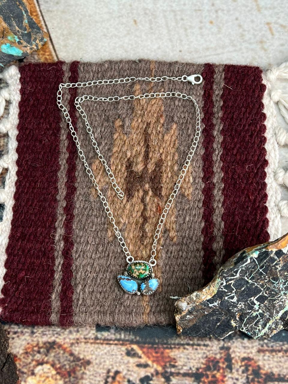 Handmade Sterling Silver Golden Hills Turquoise with Sonoran Mountain Turquoise Necklace "Signed Nizhoni"
