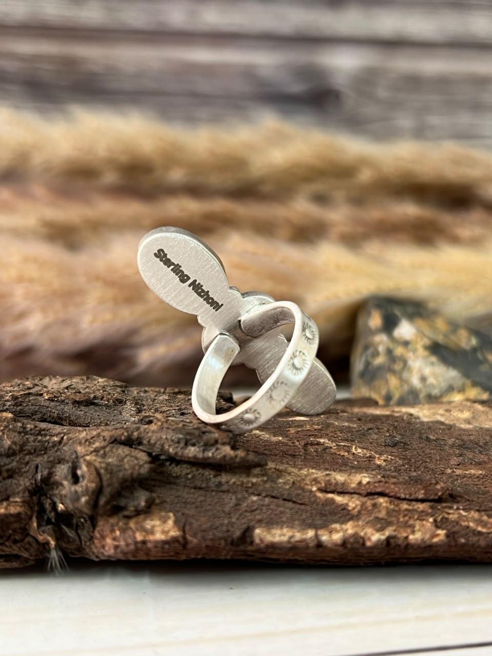 Handmade Sterling Silver Gem Silica Adjustable Ring Signed Nizhoni