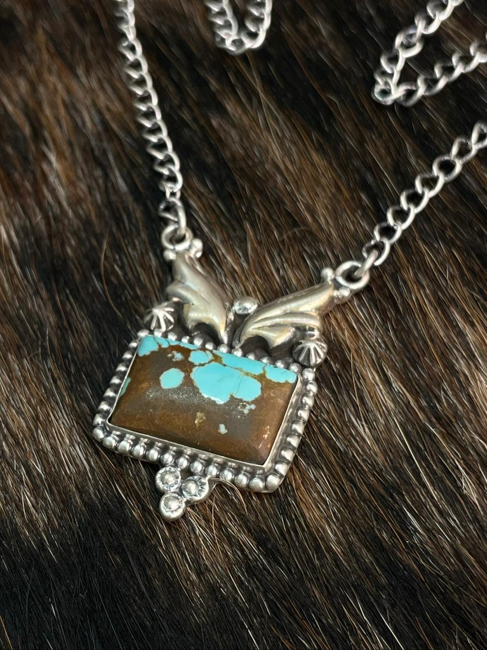 Handmade Sterling Silver Number 8 Turquoise Necklace "Signed Nizhoni"