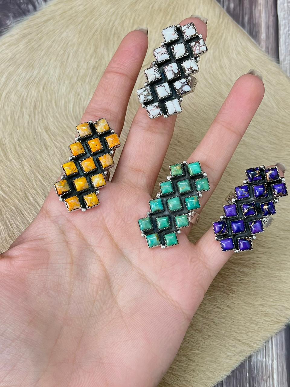 Handmade Sterling Silver Multi Stone Adjustable Ring "Signed Nizhoni"