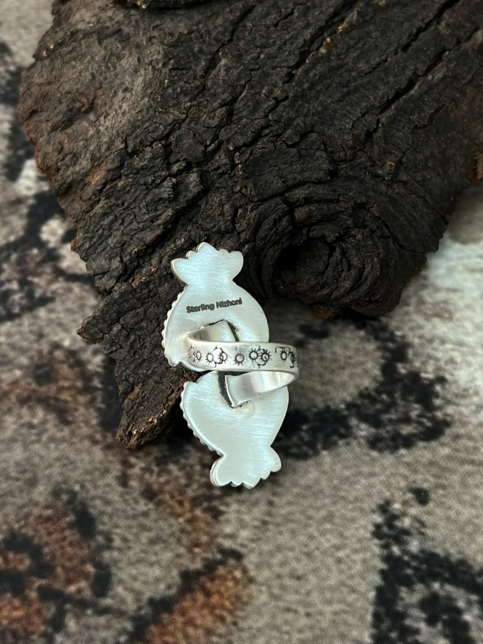 Handmade Sterling Silver Cotton Candy Cobble Stone Adjustable Ring Signed Nizhoni