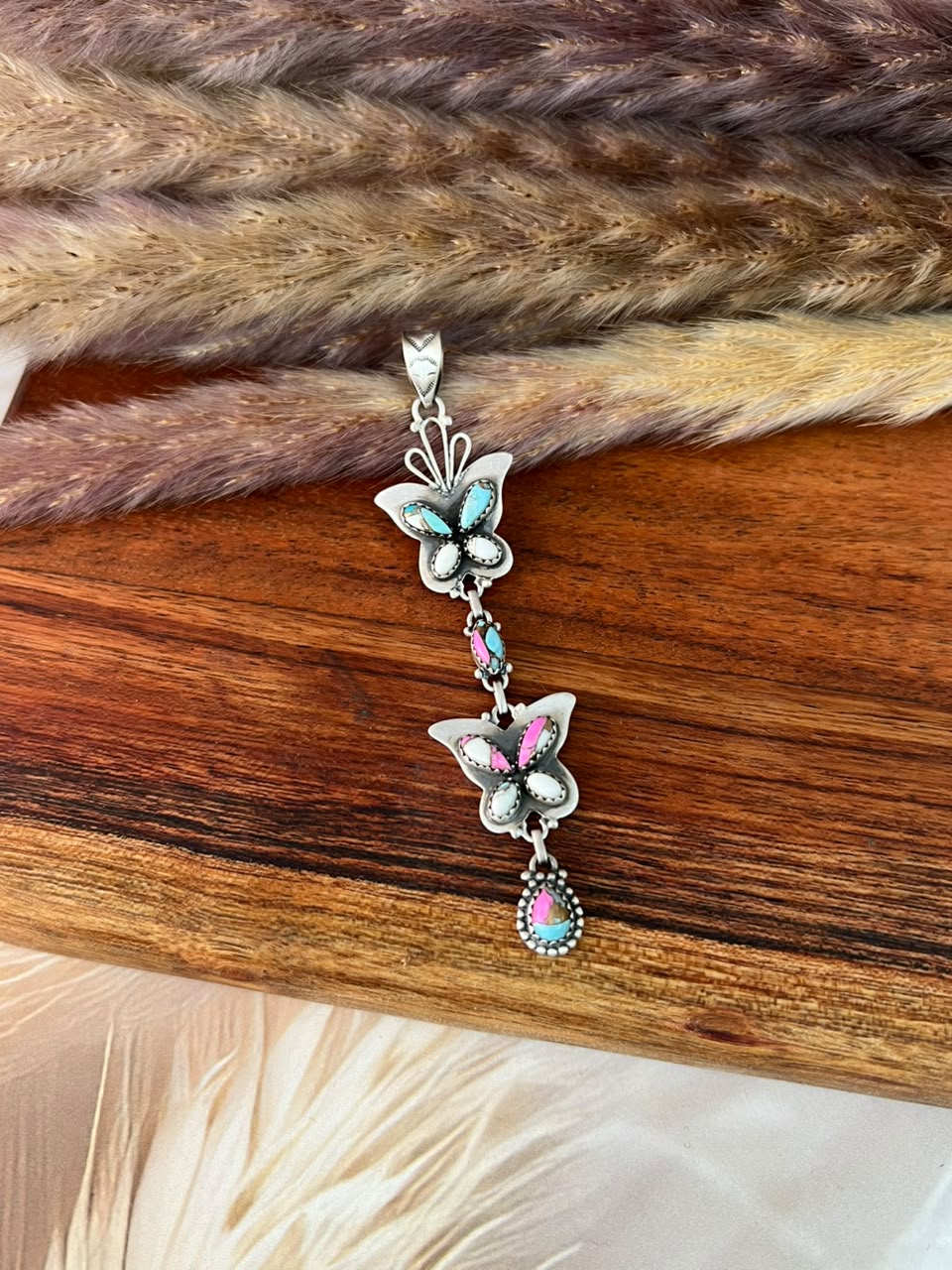 Handmade Sterling Silver Cotton Candy Butterfly Pendant Signed Nizhoni