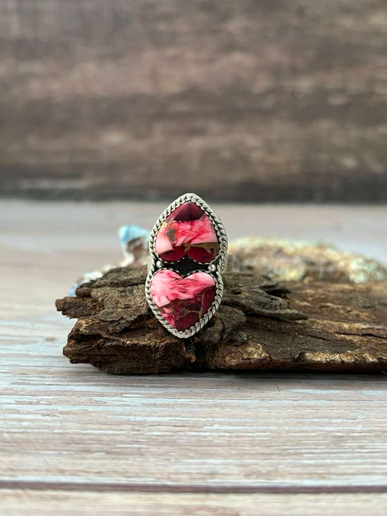 Handmade Sterling Silver Dahlia Rose Adjustable Ring with Signed Nizhoni