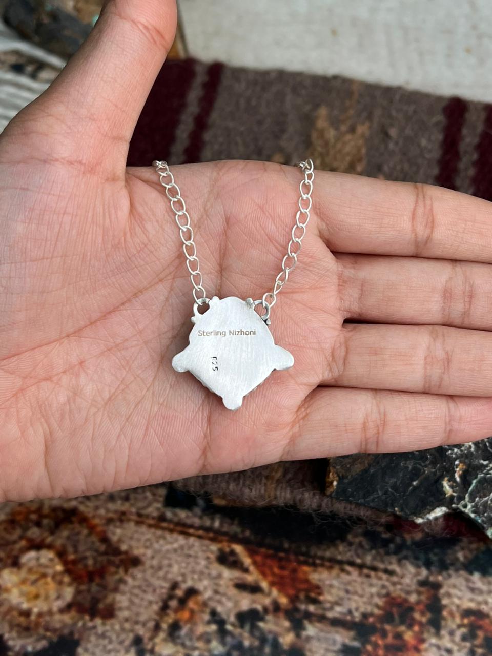 Handmade Sterling Silver Number 8 Turquoise Necklace "Signed Nizhoni"