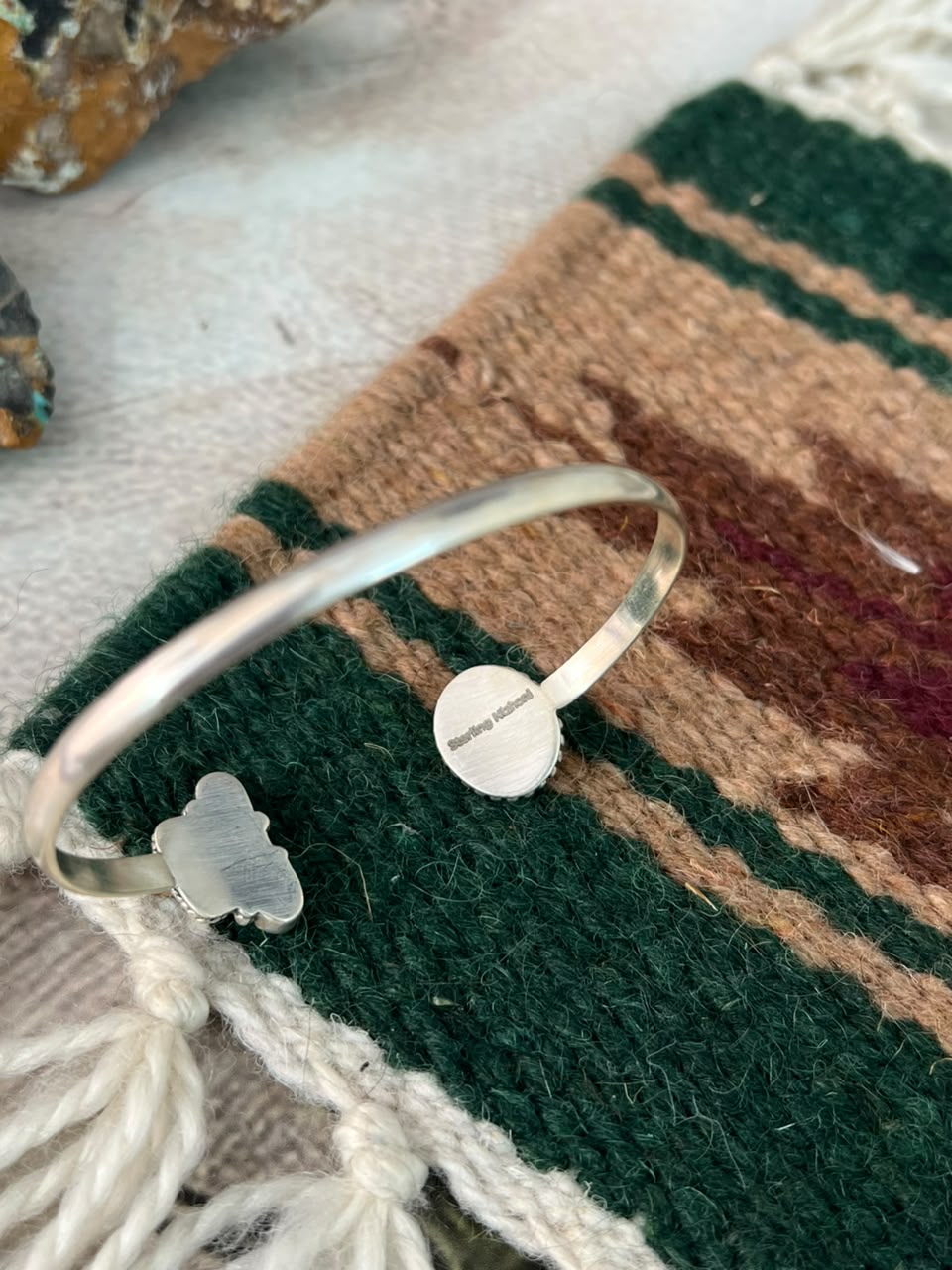 Handmade Sterling Silver Sonoran Mountain Turquoise with Bumblebee and White Buffalo Spring Collection: Cuff Bracelet Signed Nizhoni