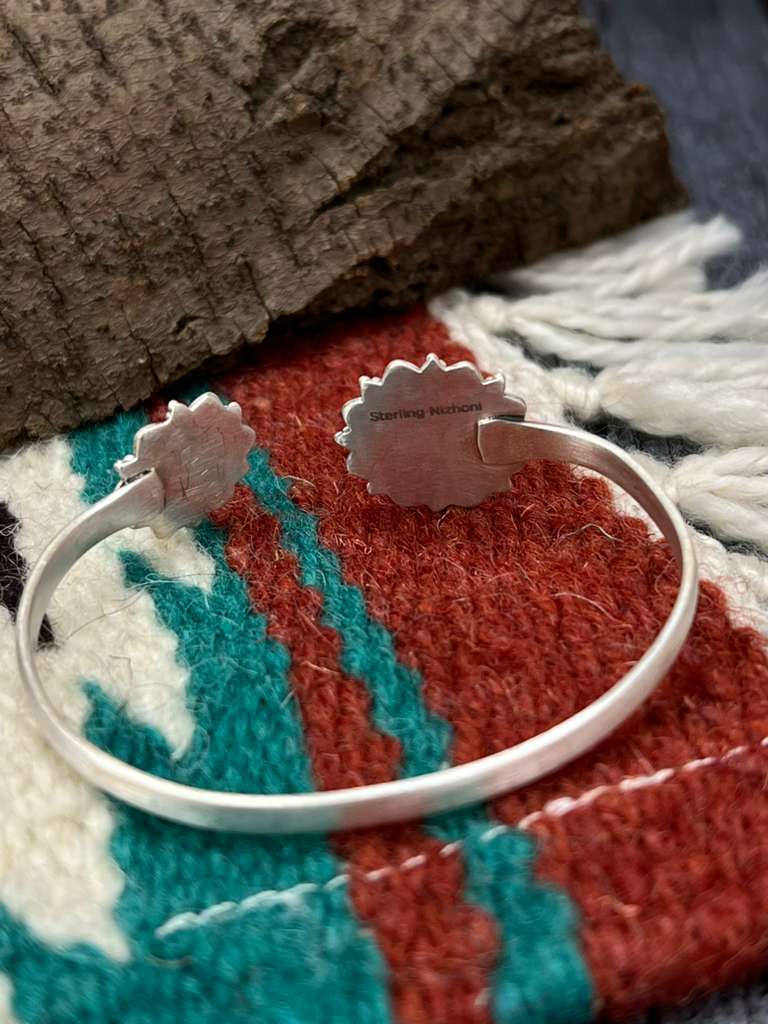 Handmade Sterling Silver Kingman Turquoise Bracelet with Signed Nizhoni