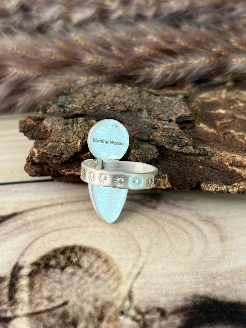 Handmade Sterling Silver Sierra Bella Turquoise Adjustable Ring Signed Nizhoni