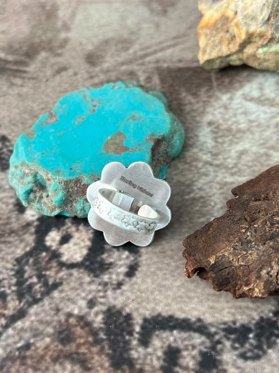 Handmade Sterling Silver Palomino Turquoise Adjustable Ring Signed Nizhoni