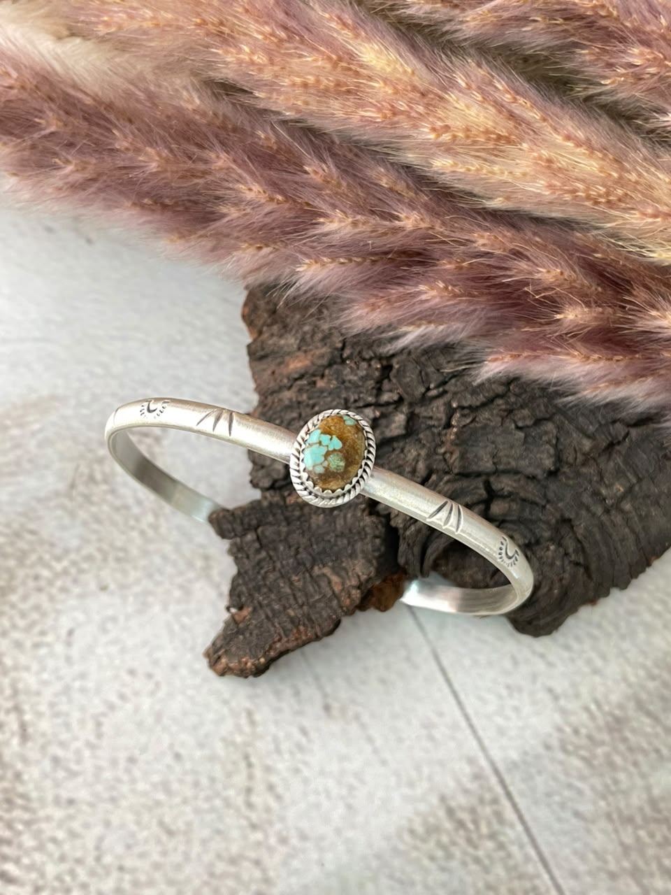Handmade Sterling Silver Number 8 Turquoise Cuff Bracelet Signed Nizhoni