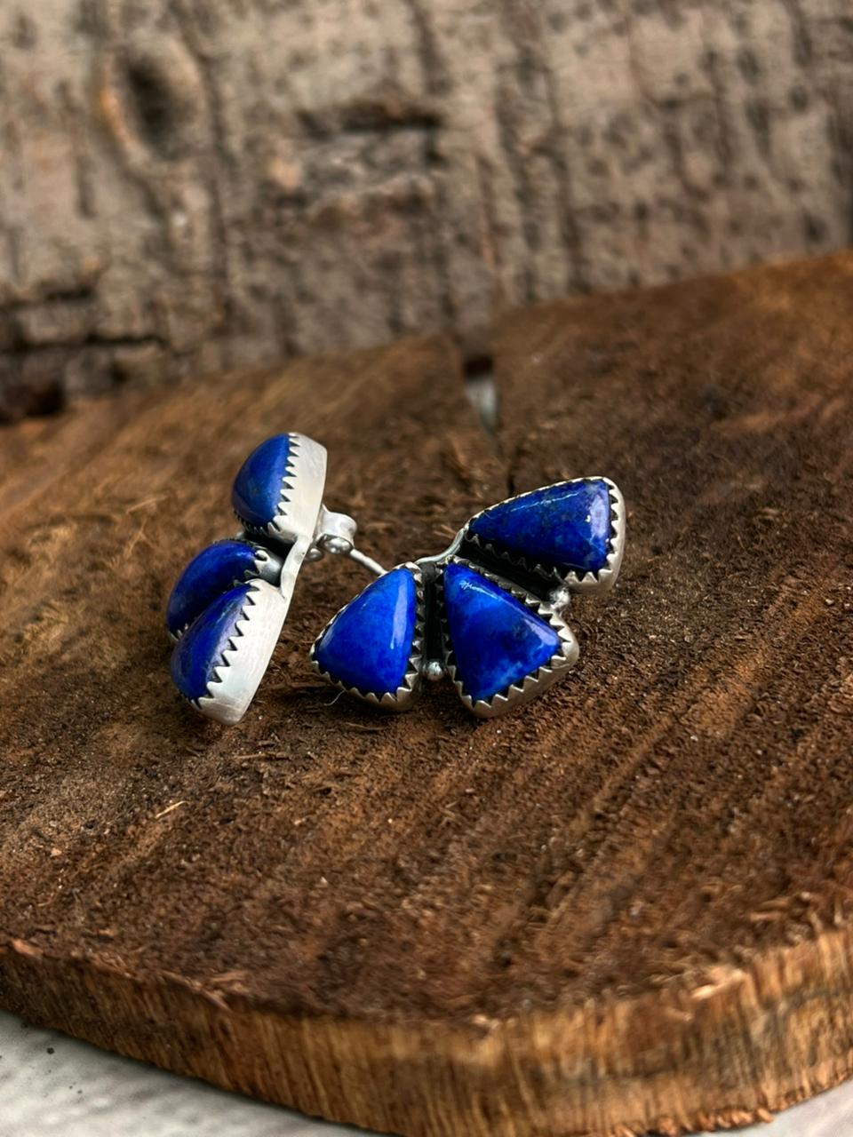 Handmade Sterling Silver Lapis Post Studs Earrings "Signed Nizhoni"