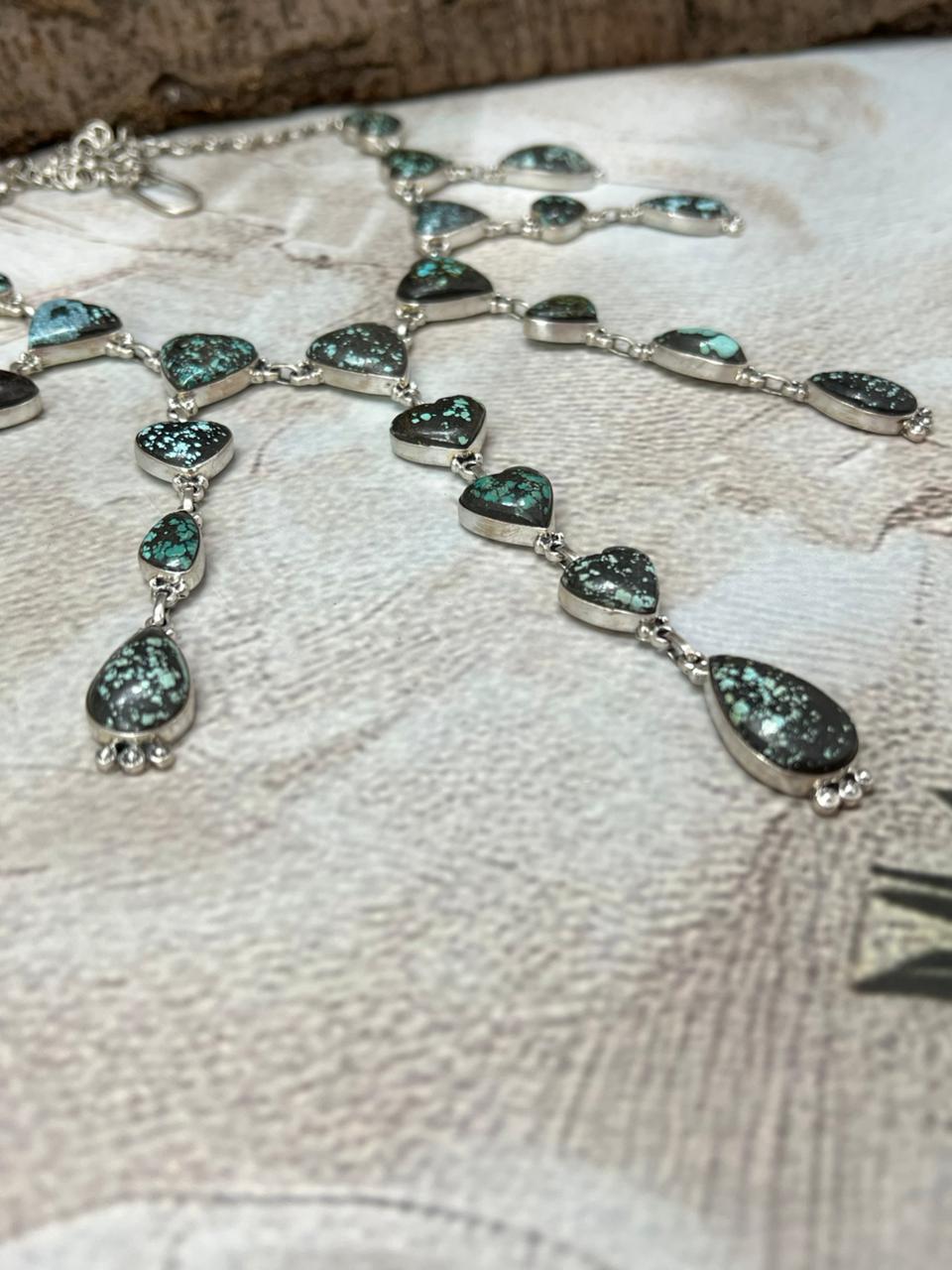 Handmade Sterling Silver Lander Turquoise Necklace with Signed Nizhoni