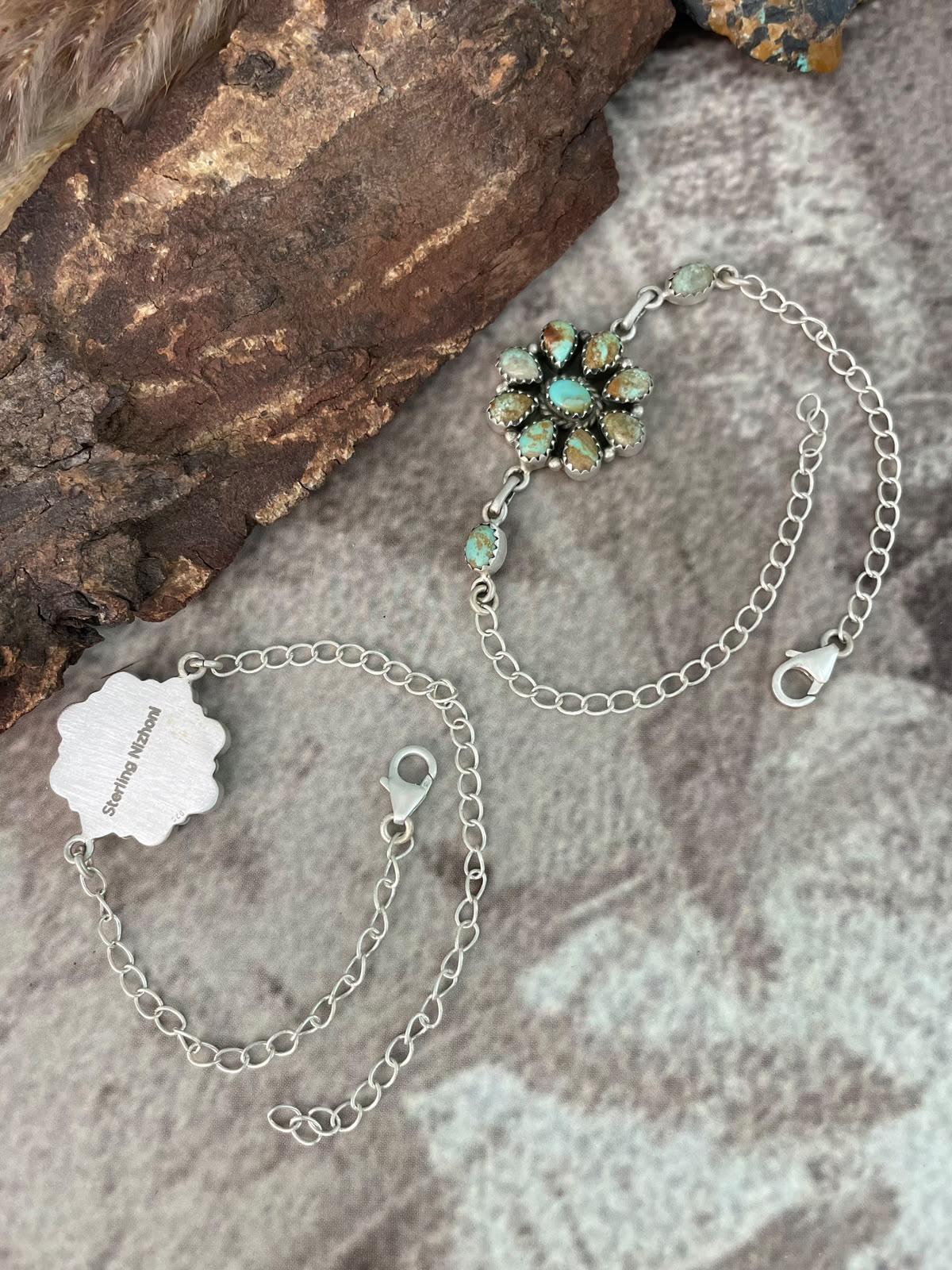 Handmade Sterling Silver Number 8 Turquoise Collection: Chain Bracelet Signed Nizhoni