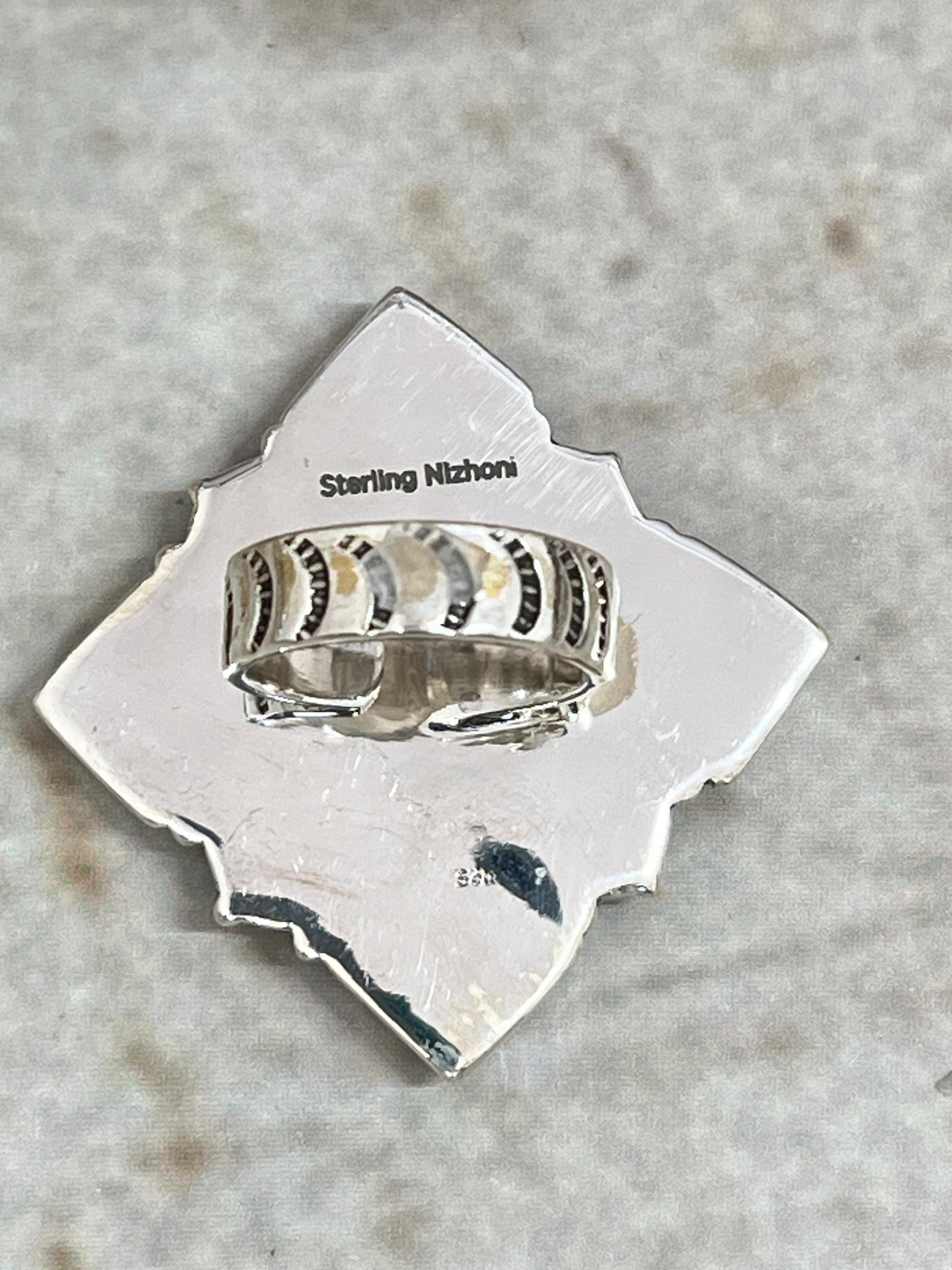 Handmade Sterling Silver Dahlia Rose with Druzy & Kingman Adjustable Ring, Signed Nizhoni