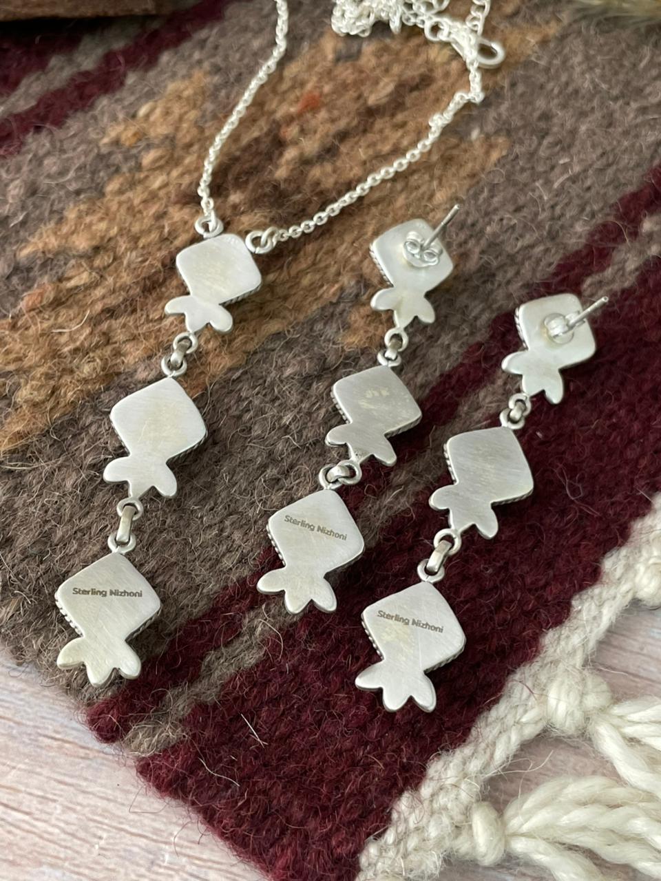 Handmade Sterling Silver Cotton Candy Necklace Earrings Set "Signed Nizhoni"