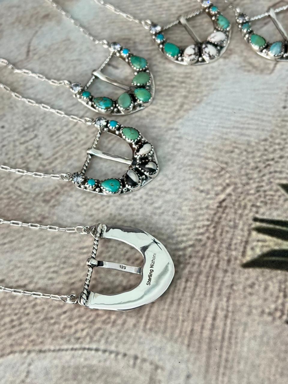 Handmade Sterling Silver Multi Stone Buckle Necklace "Signed Nizhoni"