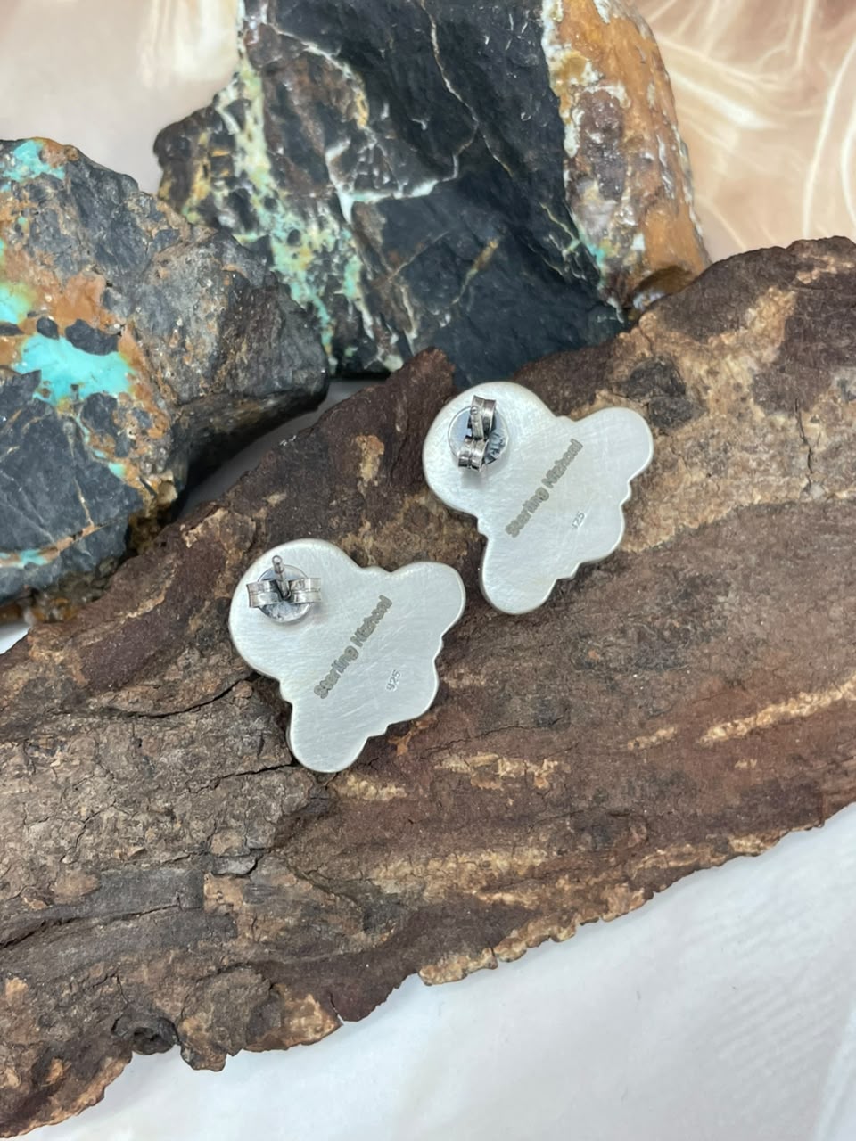 Handmade Sterling Silver Christmas Dahlia Collection: Post Studs Earrings Signed Nizhoni