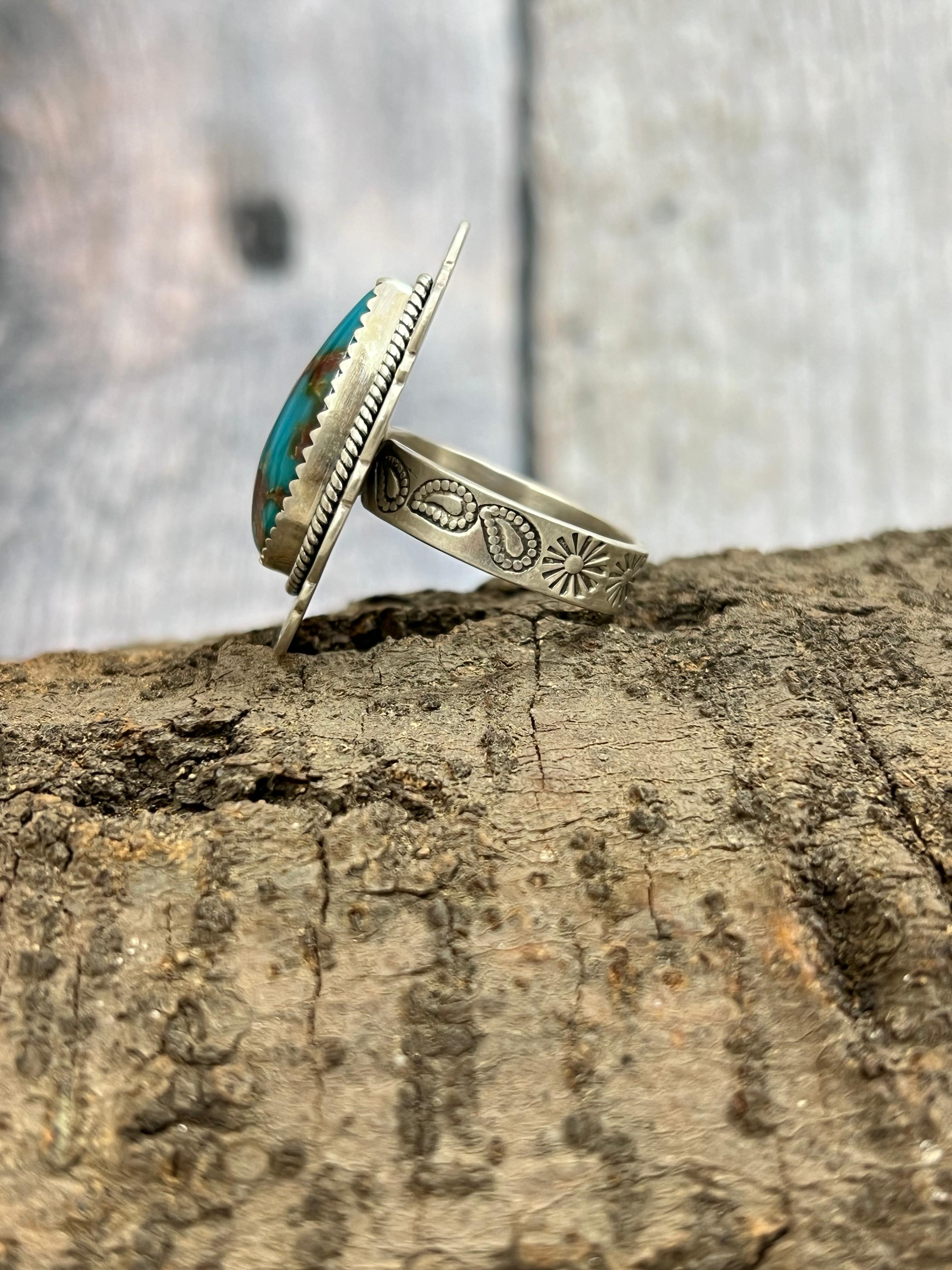 Handmade Sterling Silver Hardy Pit Adjustable Ring with Signed Nizhoni