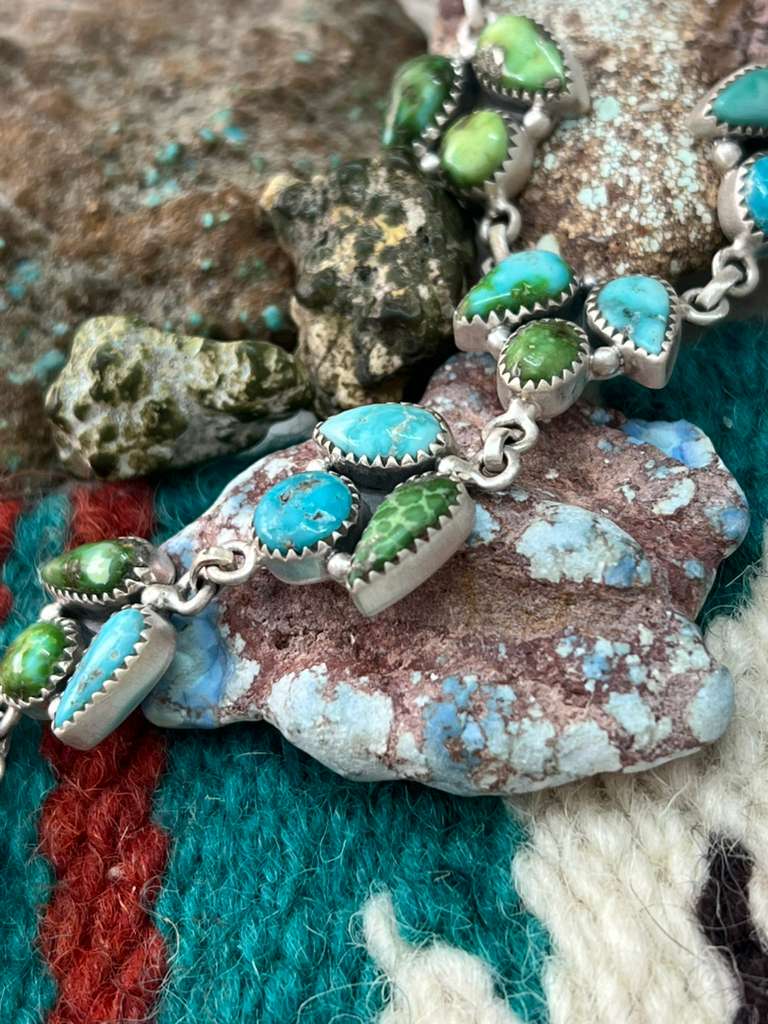 Handmade Sterling Silver Sonoran with White Water Turquoise Necklace with Signed Nizhoni (1)