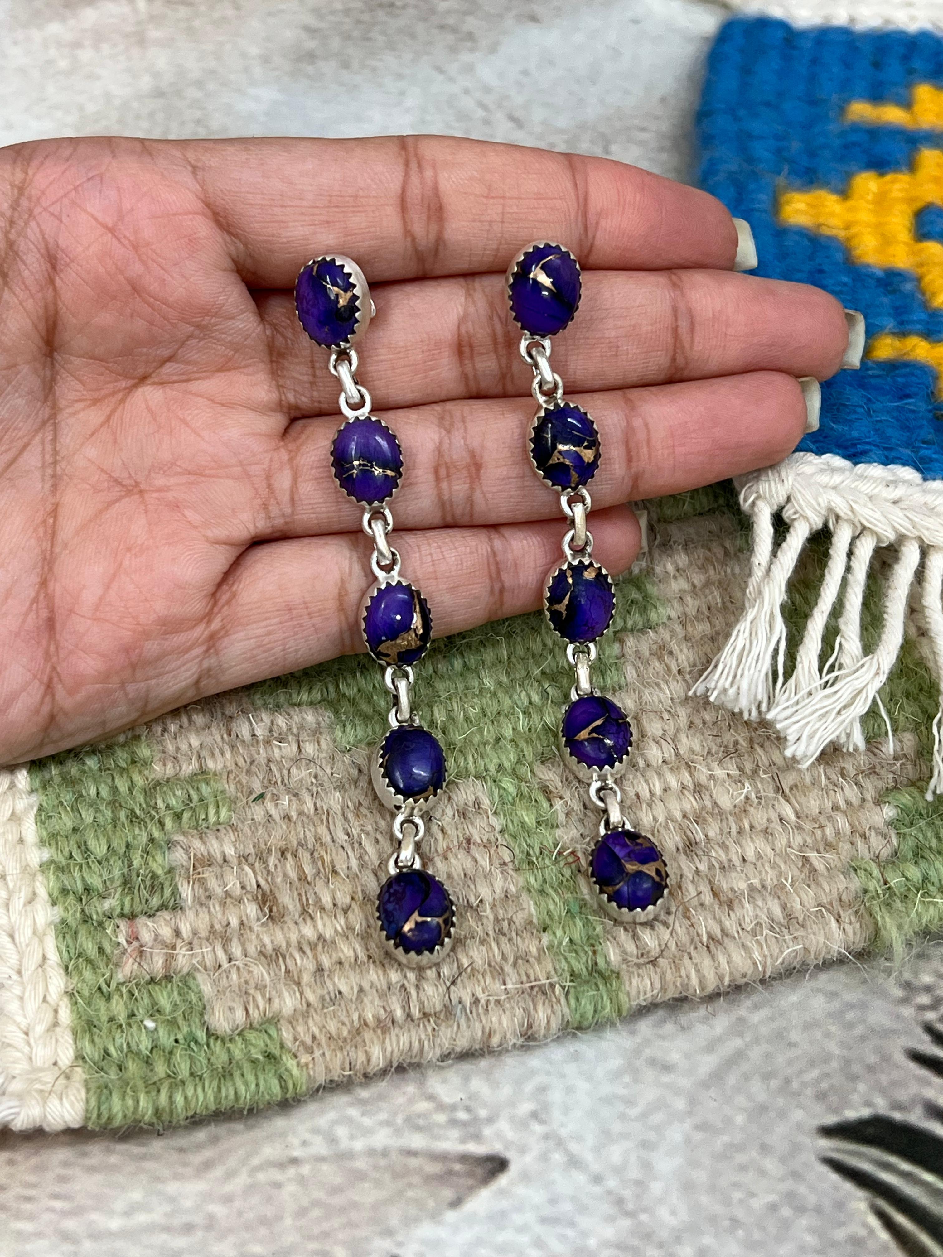 Handmade Sterling Silver Grape Dahlia Post Studs with Signed Nizhoni