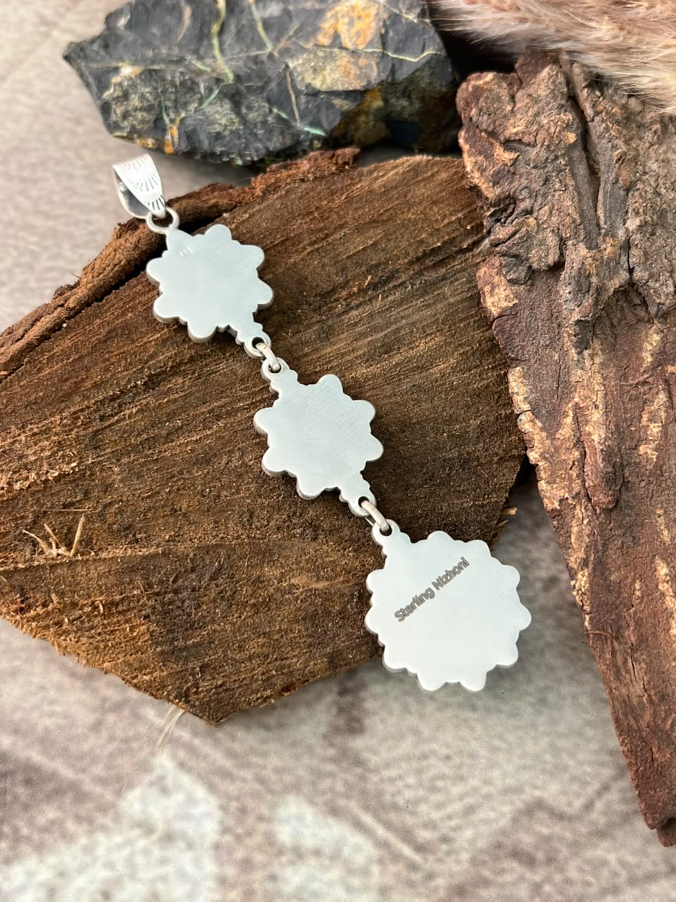Handmade Sterling Silver Kingman Turquoise with White Buffalo Pendant Signed Nizhoni