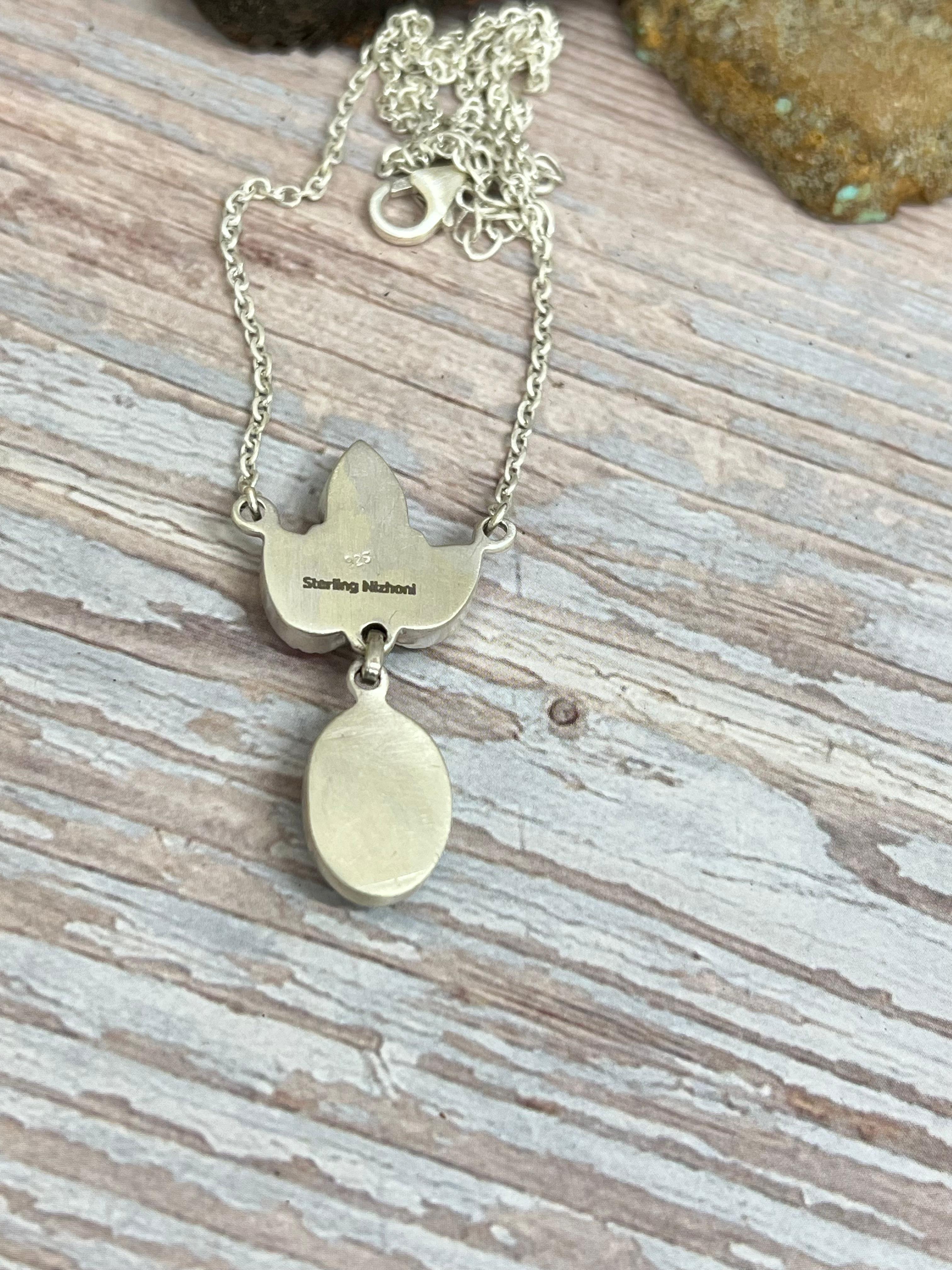 Handmade Sterling Silver Cotton Candy Turquoise Necklace with Signed Nizhoni