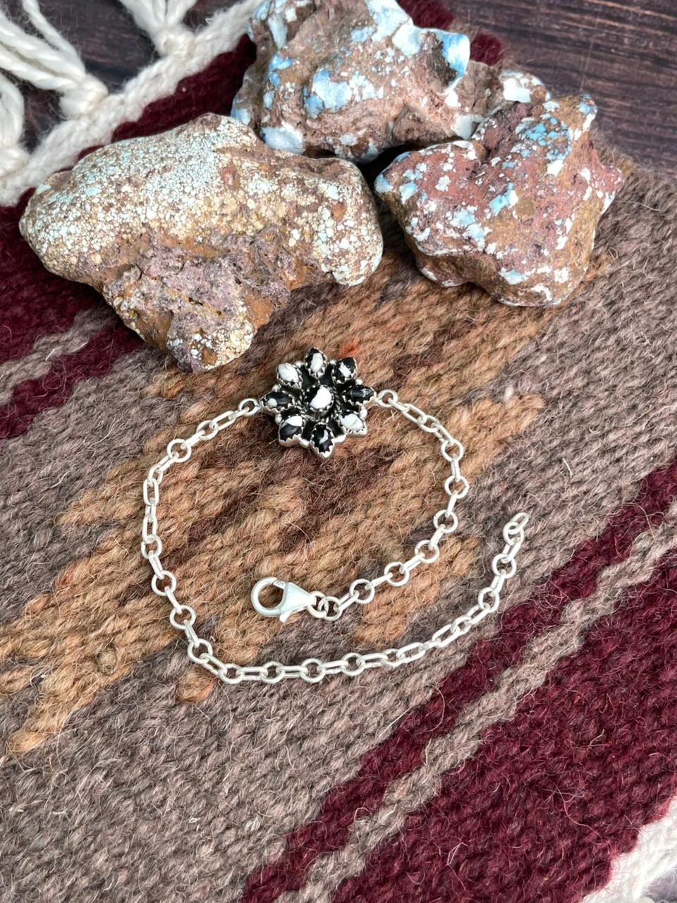 Handmade Sterling Silver White Buffalo Chain Bracelet "Signed Nizhoni"