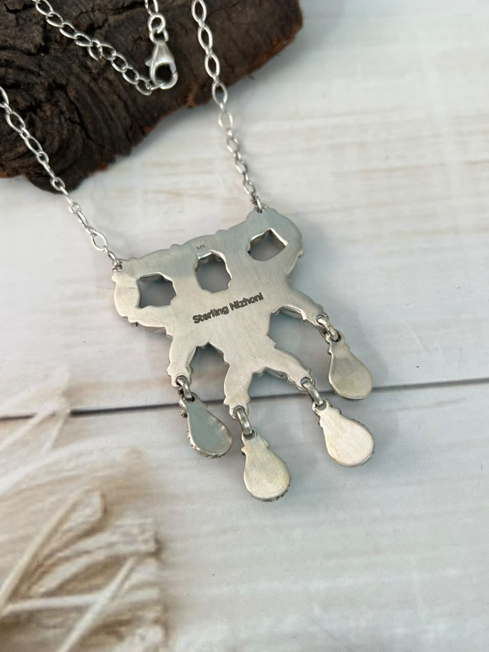 Handmade Sterling Silver Kingman Turquoise Necklace Signed Nizhoni (7)