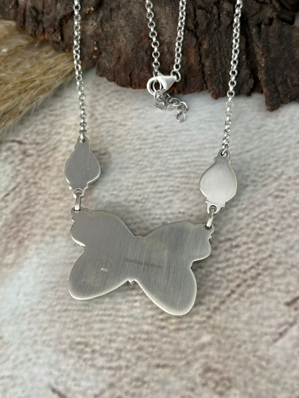 Handmade Sterling Silver Santa Maria Turquoise Butterfly Necklace "Signed Nizhoni"