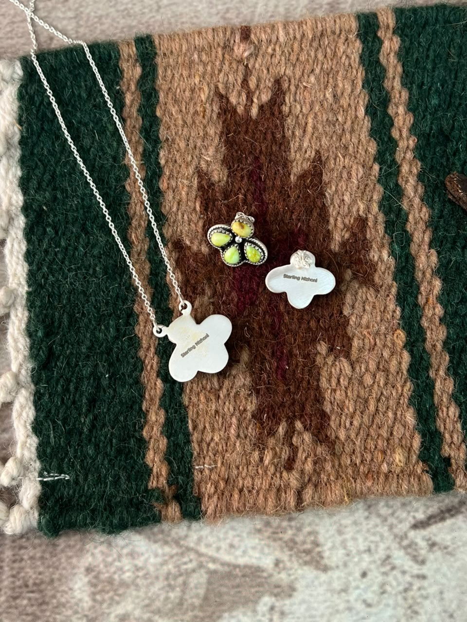 Handmade Sterling Silver Palomino Turquoise Necklace and Earrings Set Signed Nizhoni
