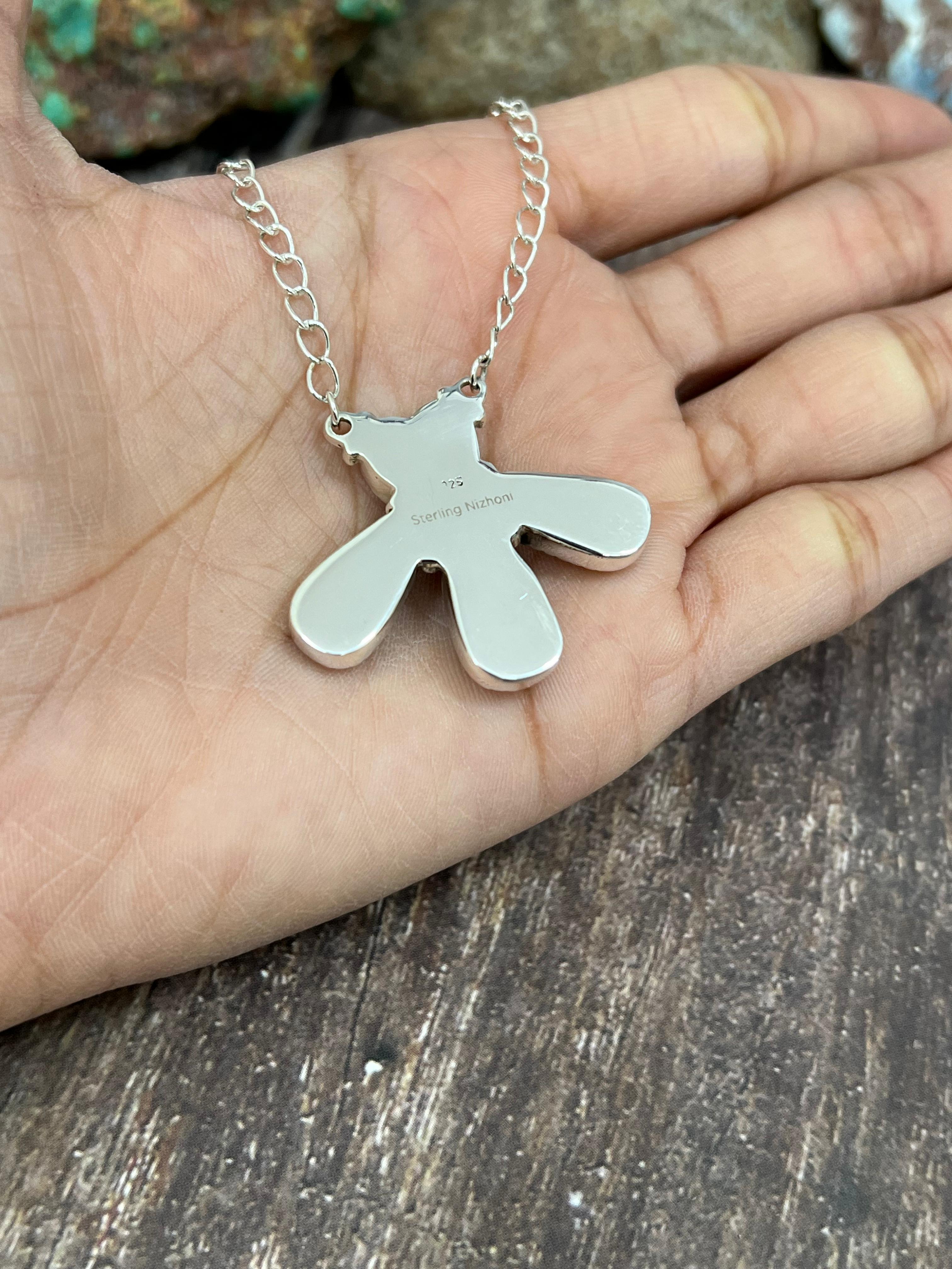 Handmade Sterling Silver Peacock Dahlia with Druzy Necklace with Signed Nizhoni