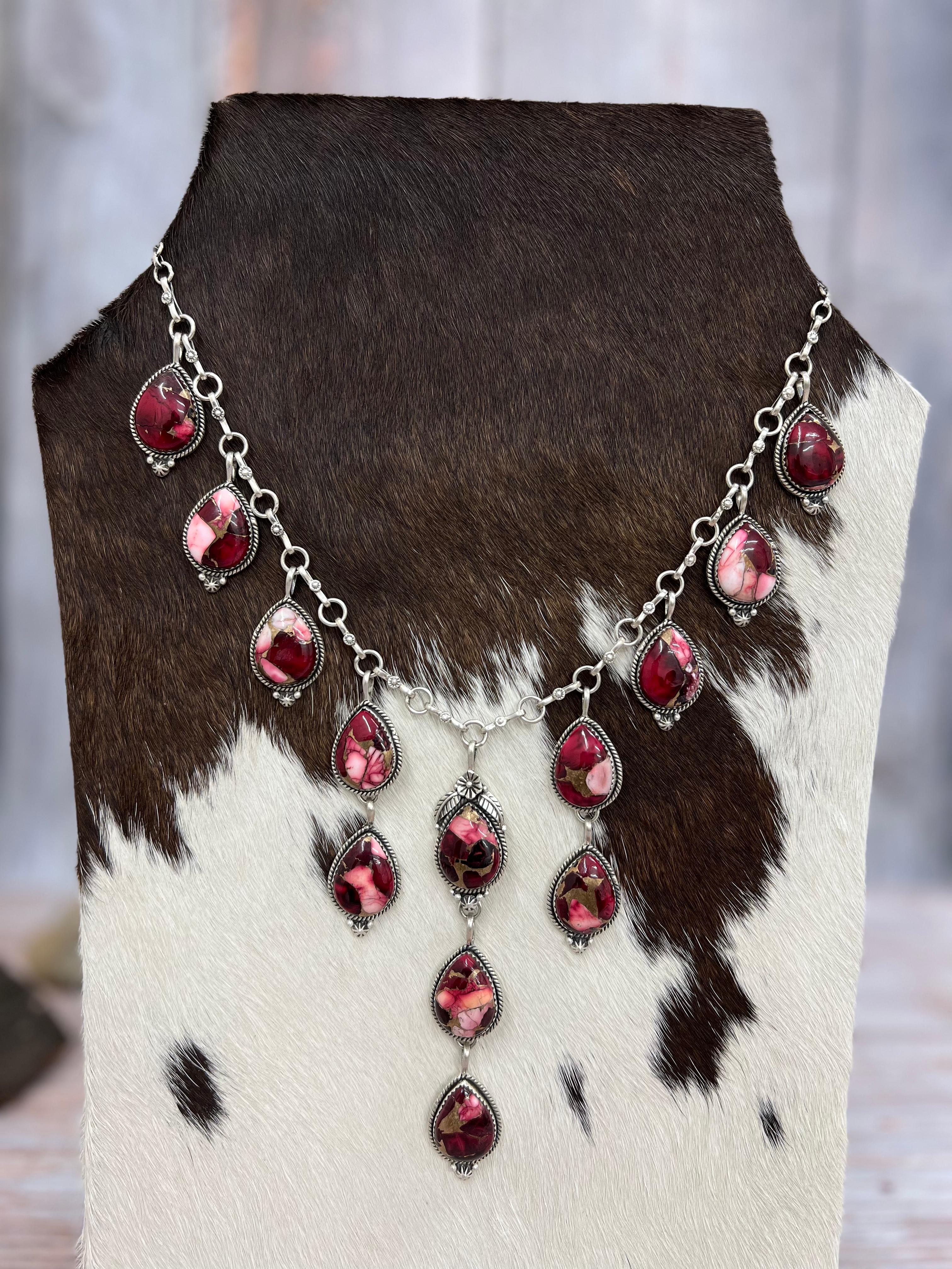 Handmade Sterling Silver Multi Stone Necklace, Signed Nizhoni