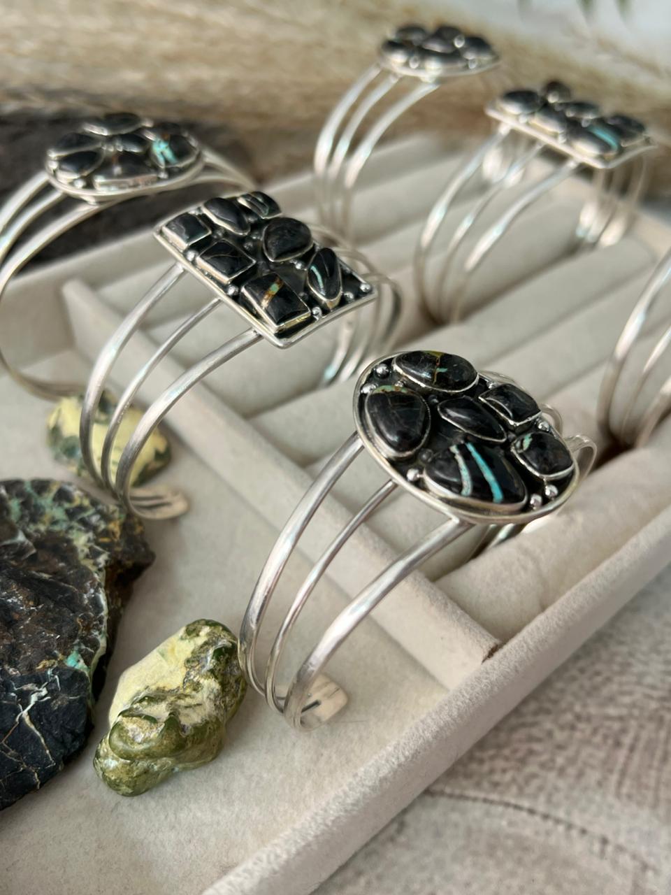 Handmade Sterling Silver Blackjack Turquoise Cuff Bracelet "Signed Nizhoni"