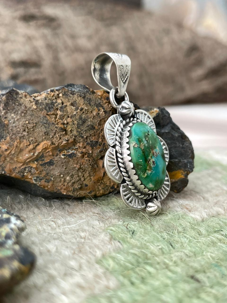 Handmade Sterling Silver Sonoran Mountain Turquoise Pendant "Signed Nizhoni"