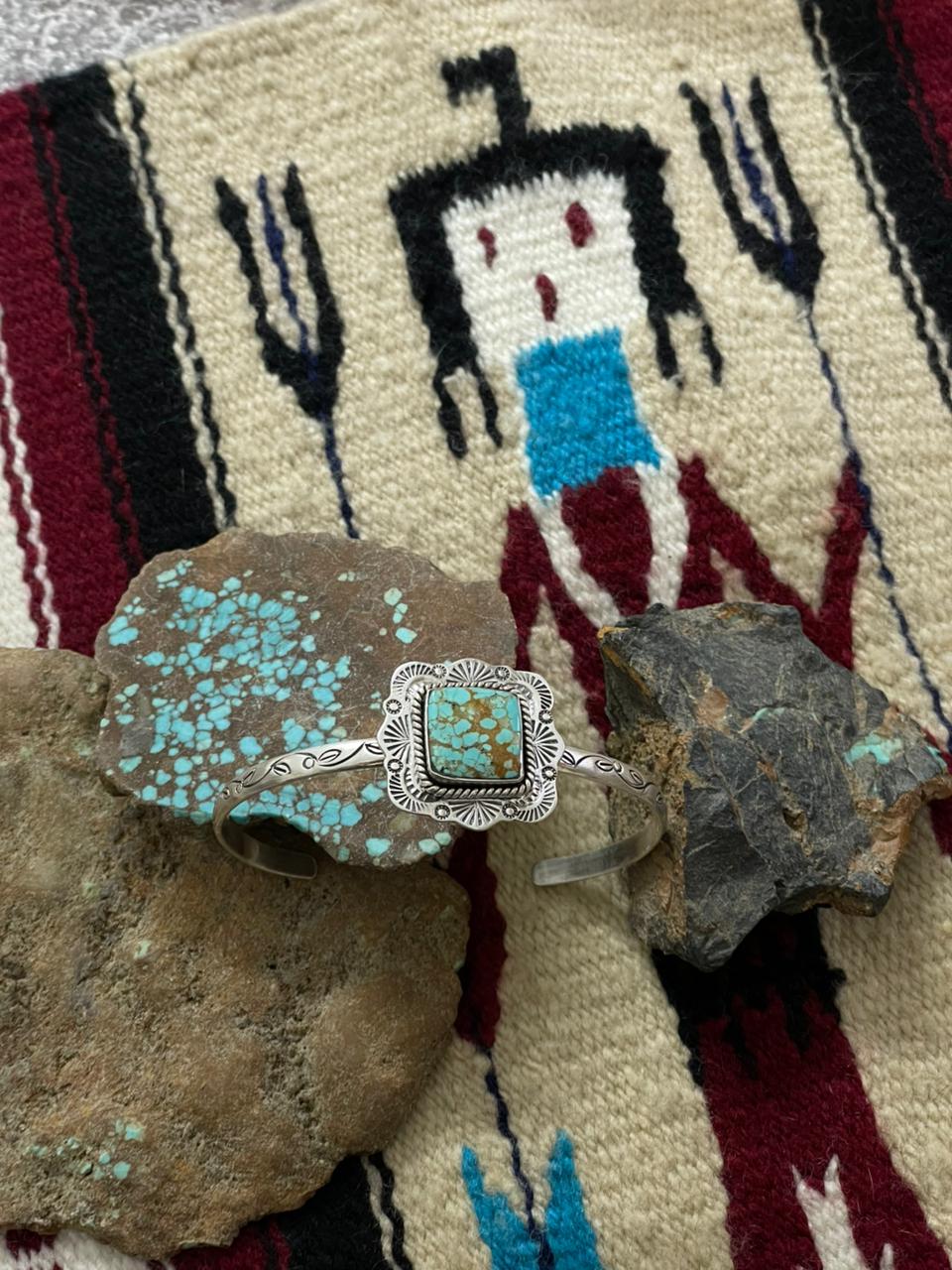 Handmade Sterling Silver Number 8 Turquoise Cuff Bracelet "Signed Nizhoni"