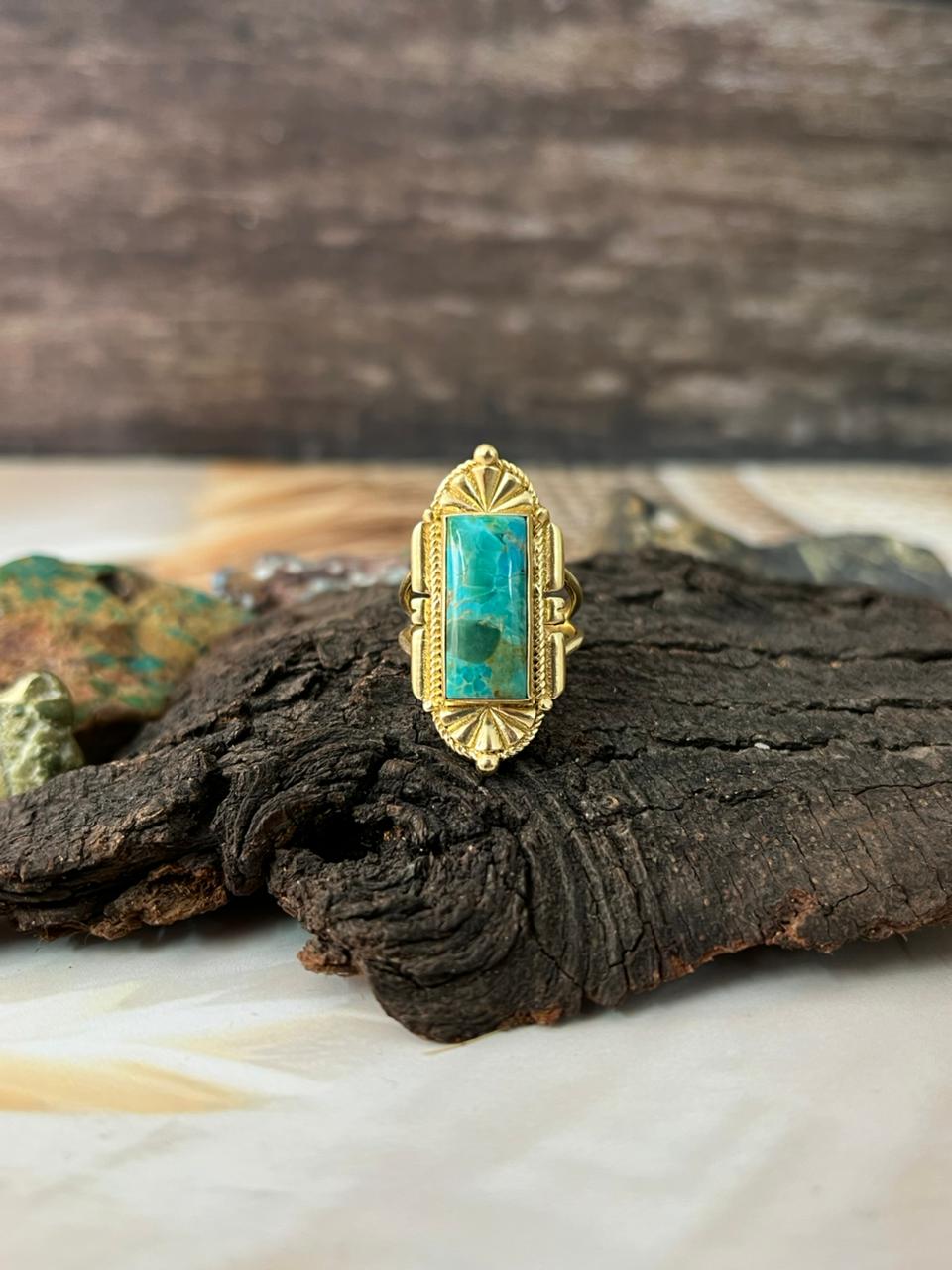 The Golden Collection: Handmade Kingman Turquoise Gold Adjustable Ring