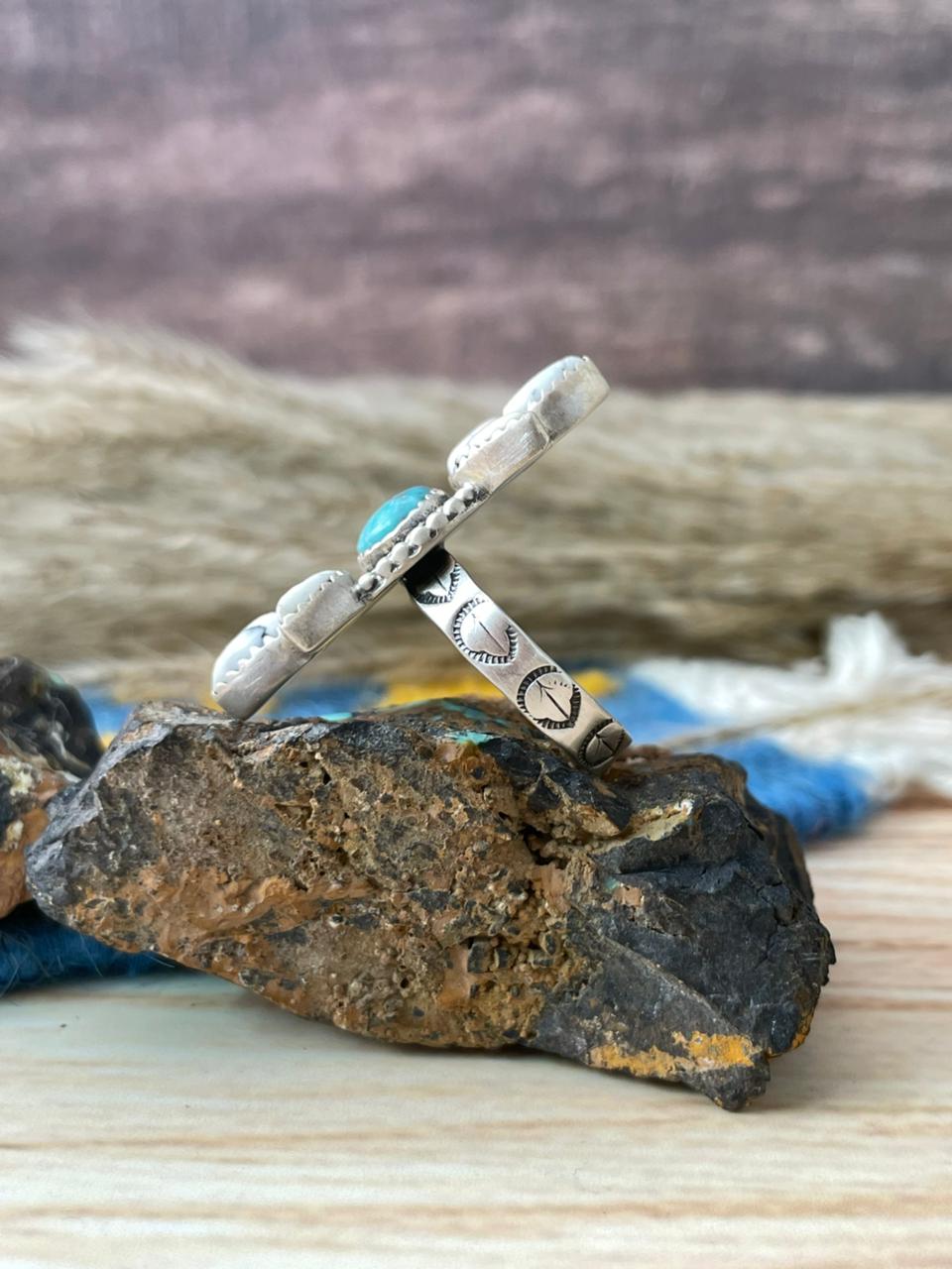 Handmade Sterling Silver White Water with White Buffalo Adjustable Ring "Signed Nizhoni"