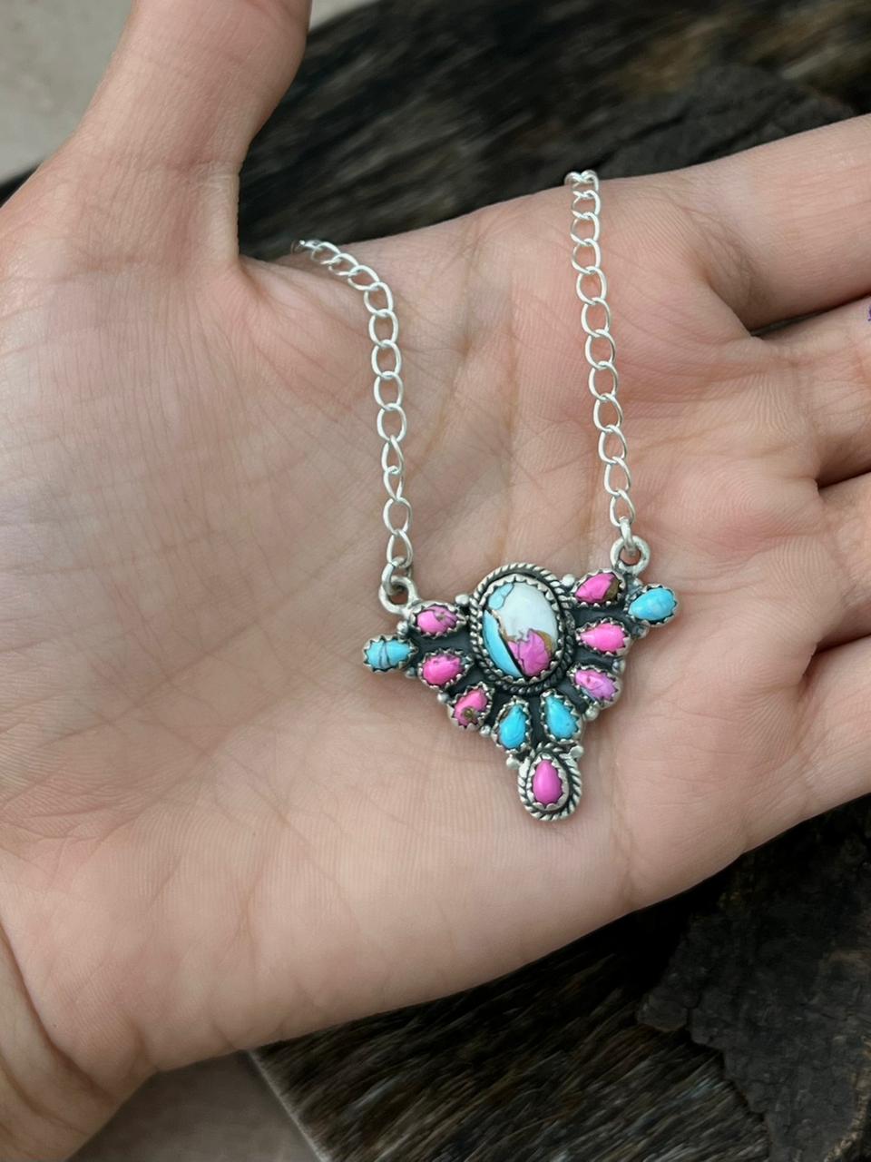 Handmade Sterling Silver Cotton Candy Necklace "Signed Nizhoni" (10)