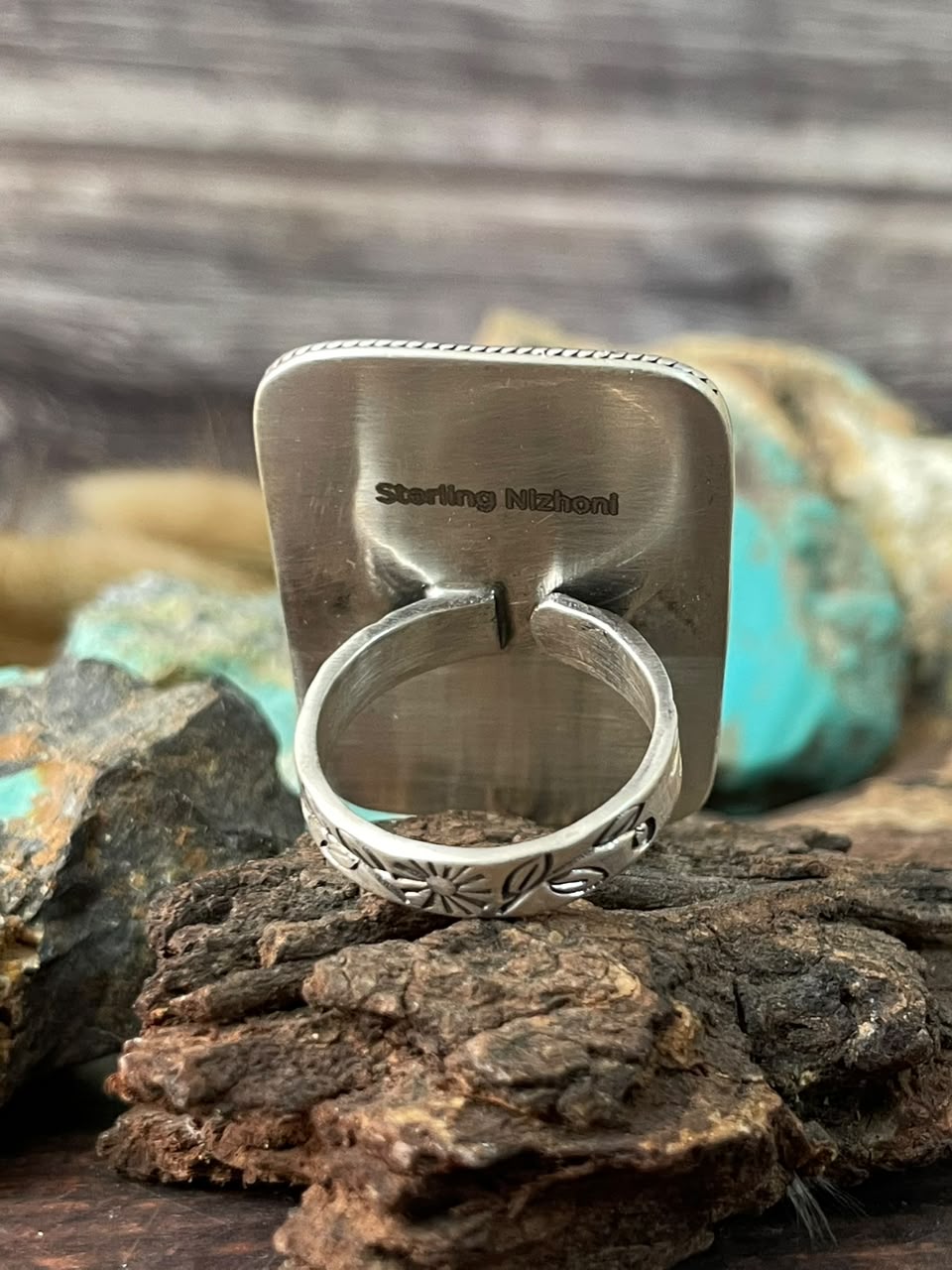 Handmade Sterling Silver Kingman Turquoise NFR Collection: Adjustable Ring Signed Nizhoni