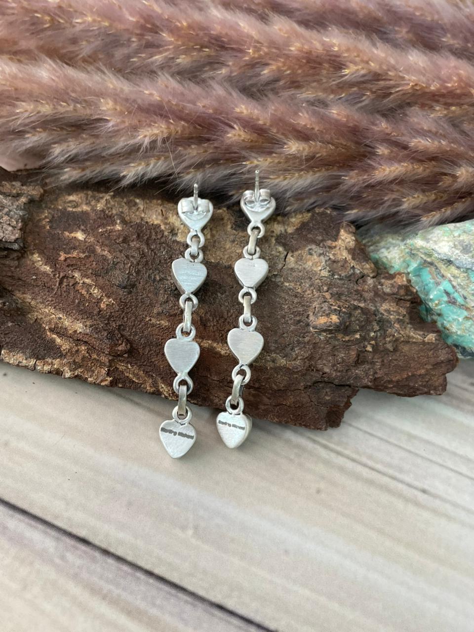 Handmade Sterling Silver Blue Kingman Turquoise Post Dangle Earrings Signed Nizhoni